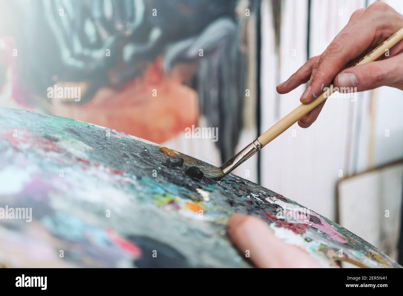 Primo piano della tavolozza dei colori Foto Stock