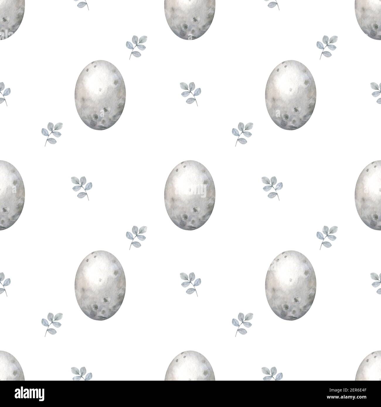 Uova di Pasqua modello senza giunture. Texture di sfondo per le vacanze. Illustrazione di acquerello disegnata a mano su sfondo bianco Foto Stock