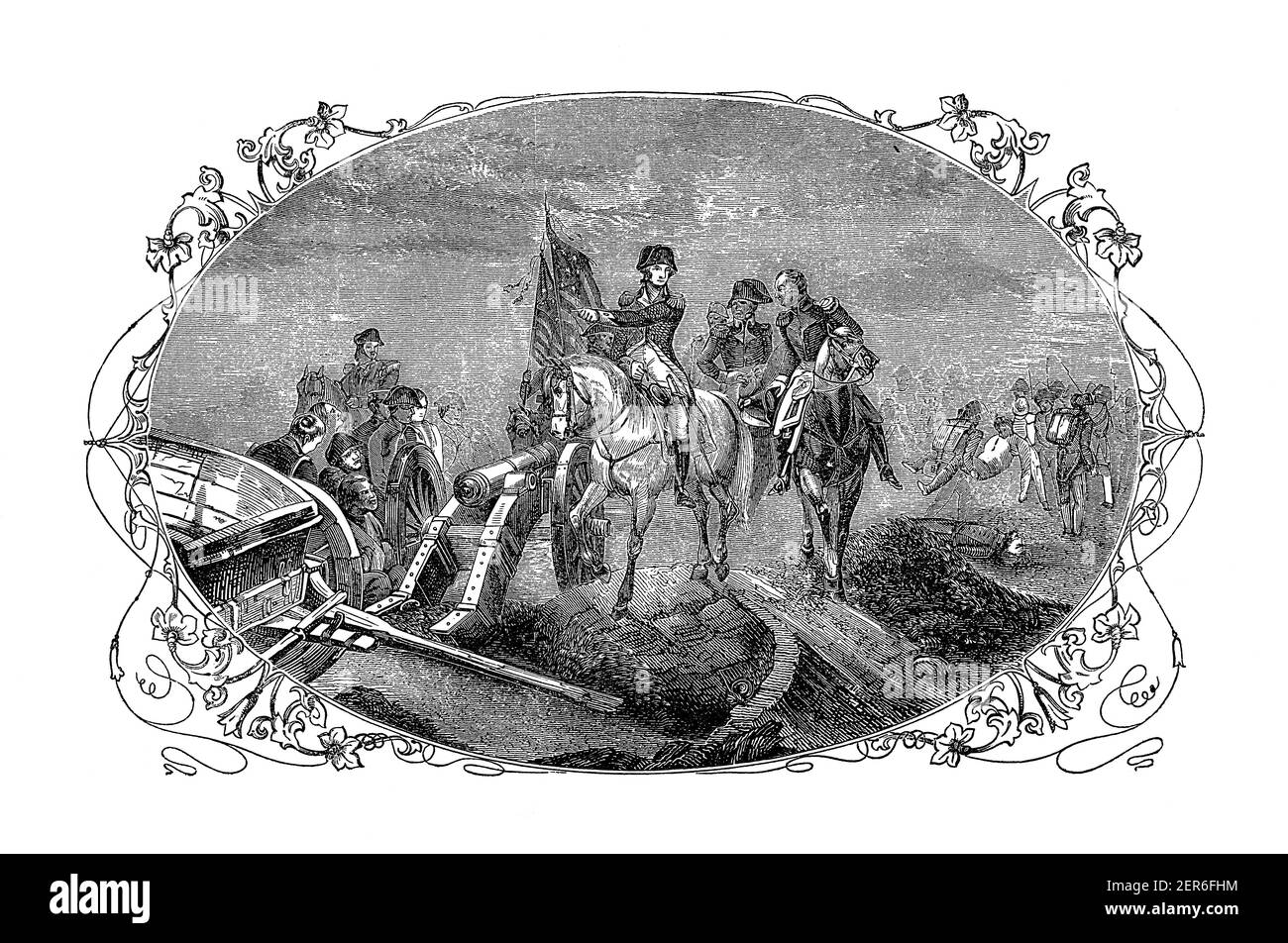 Incisione antica della battaglia di Brandywine combattuta il 11 Settembre 1777 tra l'esercito americano guidato dal generale maggiore George Washington e la BRI Foto Stock