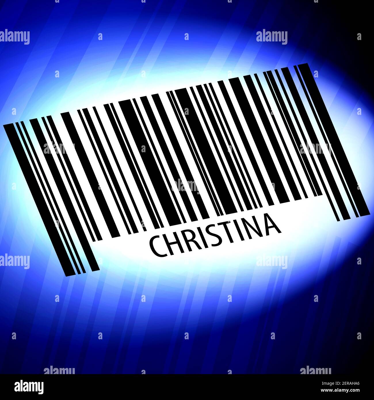 Christina - codice a barre con sfondo blu futuristico Foto Stock