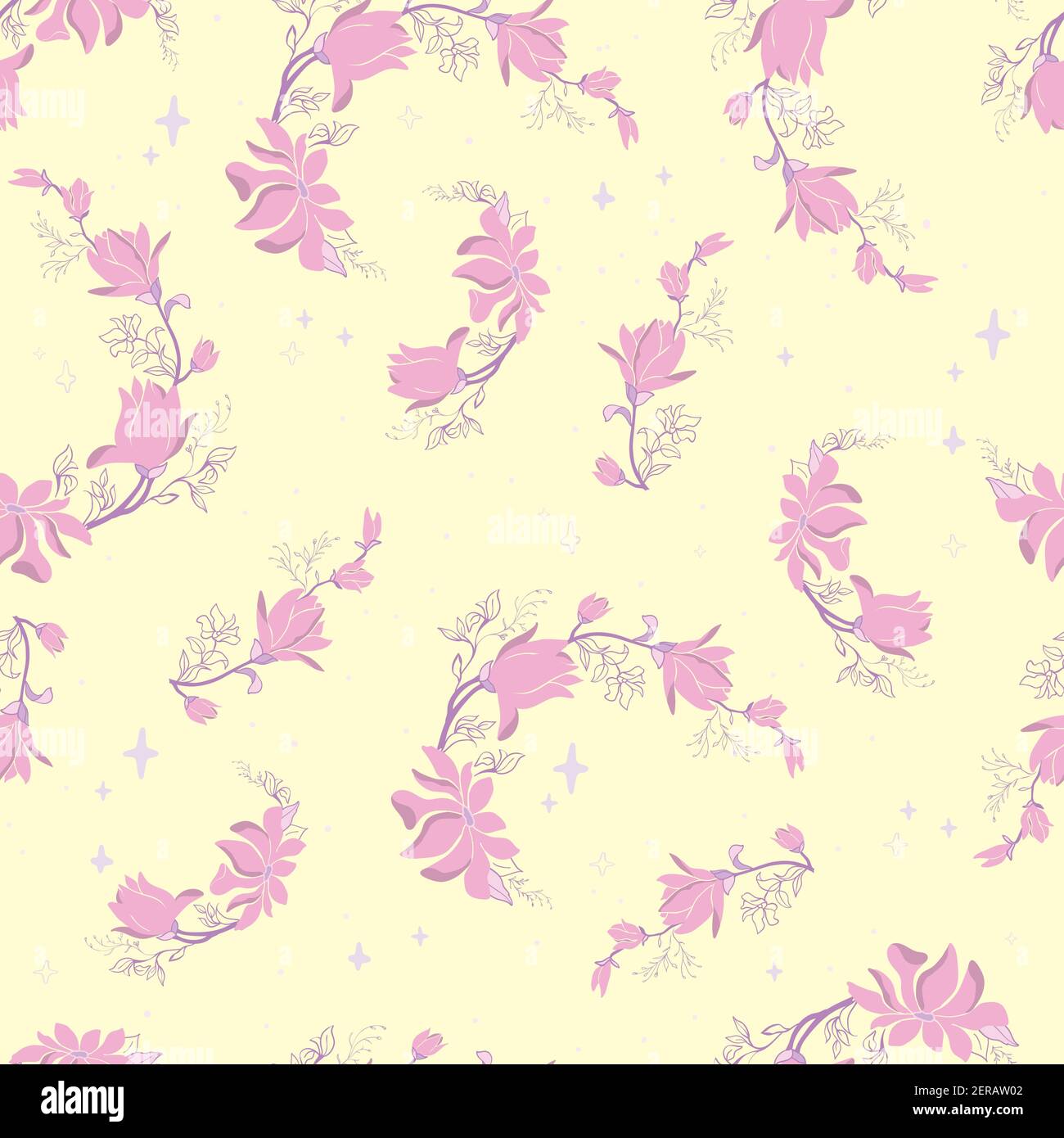 Magnolia fiori su un disegno di ramo, vettore, illustrazione. Illustrazione Vettoriale