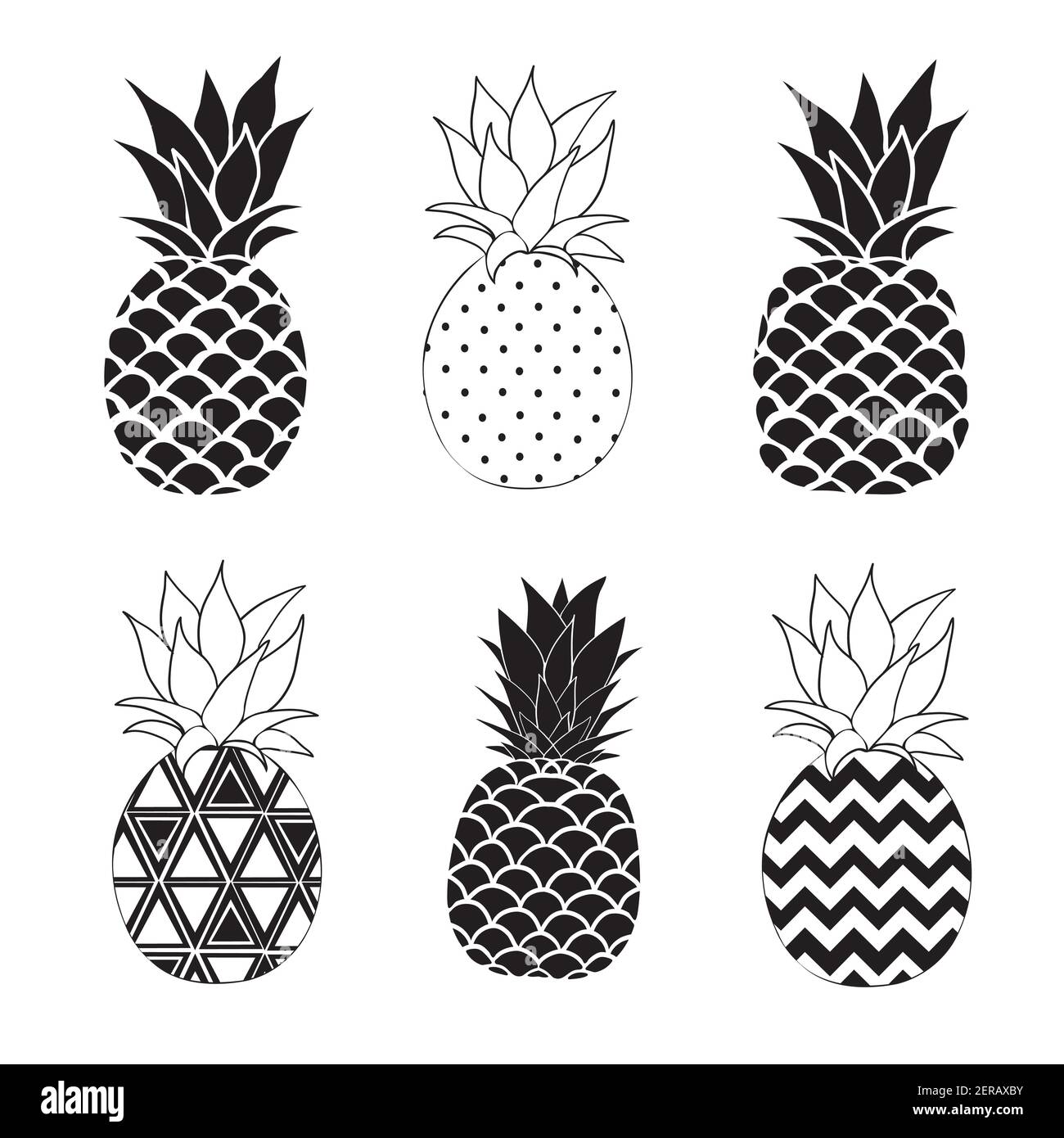 Pinananas vettore nero silhouette e schizzo. Illustrazione vettoriale. Illustrazione Vettoriale