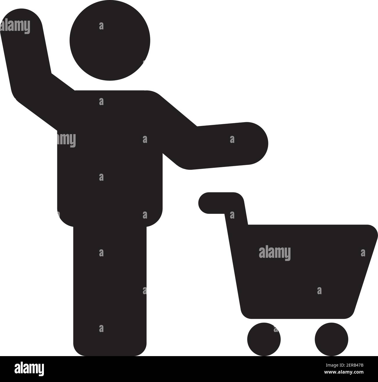 Icona del carrello vettore uomo persona simbolo dello shopping in un appartamento illustrazione del pittogramma del glifo del colore Illustrazione Vettoriale