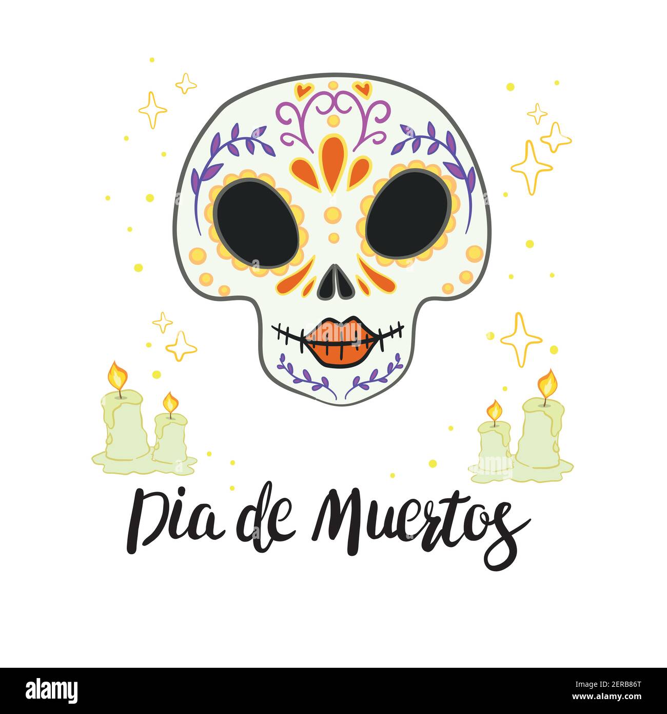 Illustrazione vettoriale di un cranio ornately decorated Day of the Dead (dia de los Muertos), o calavera. Illustrazione Vettoriale