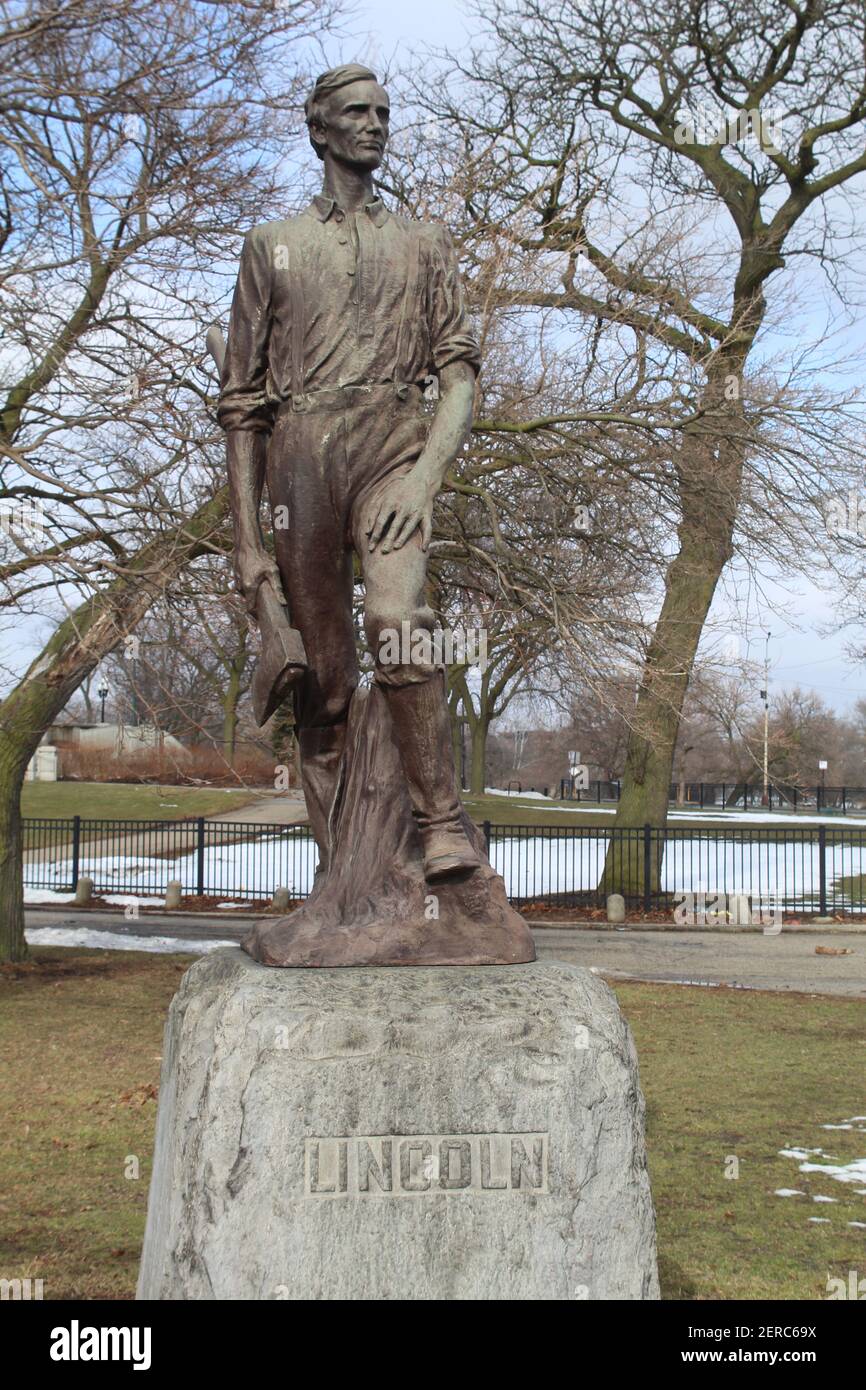 Lincoln, il Railsplitter staute nel Garfield Park di Chicago Foto Stock