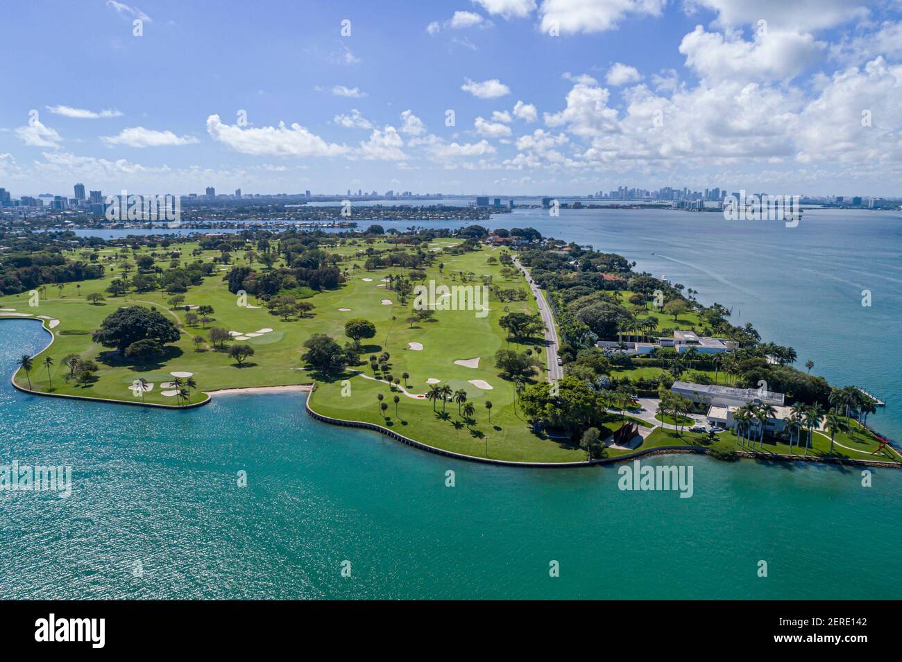 Miami Florida,Indian Creek Water Island Lake Biscayne Bay Water,campo da golf Country Club,Bunker Billionaires,Ivanka Trump Jarrett Kushner Future home Foto Stock