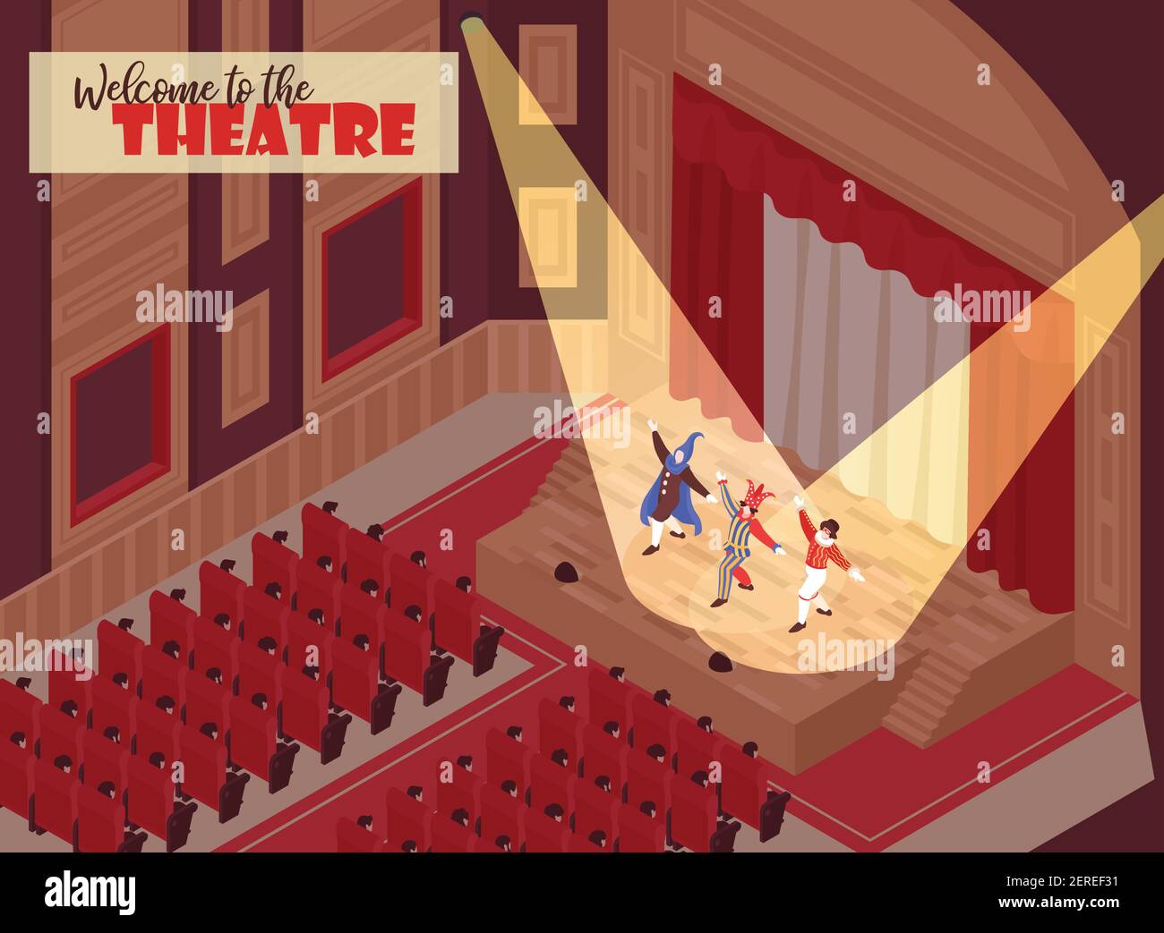 Persone che guardano spettacolo in sala teatro d'opera vettore isometrico 3d illustrazione Illustrazione Vettoriale