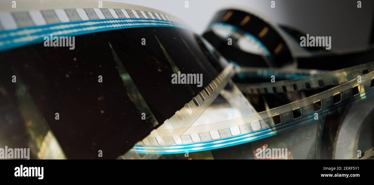Sfondo filmato - visualizzazione macro con striscia di pellicola da 35 mm Foto Stock