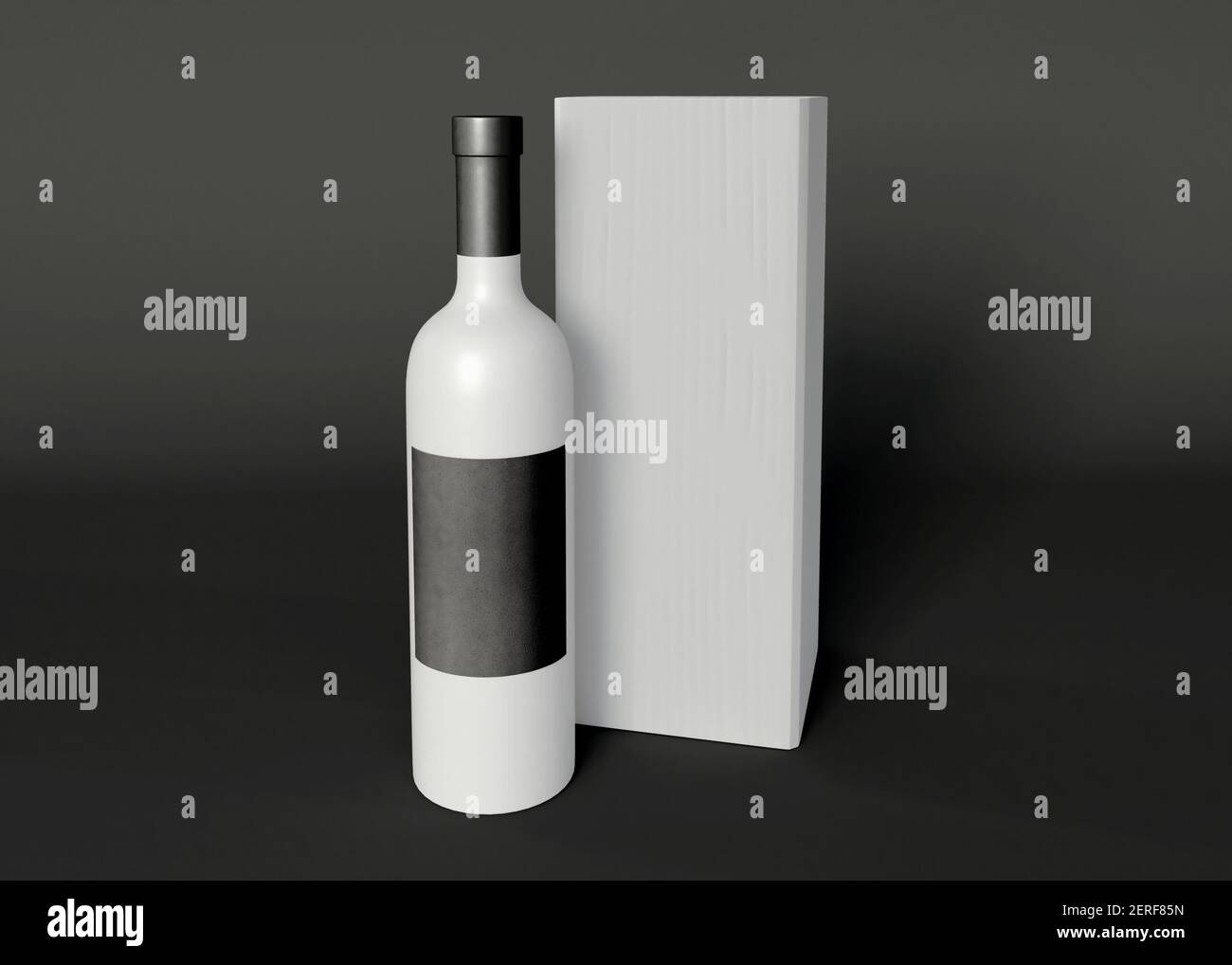 Bottiglia di vino 3d su sfondo nero Foto Stock