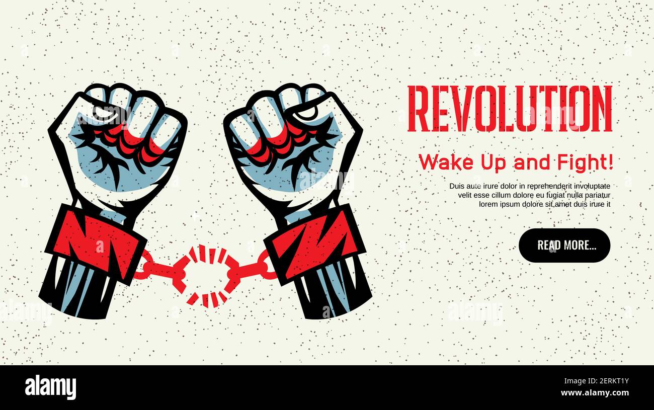 Revolution propagando sito web homepage costruttivist stile vintage design con rotto polsino a mano lotta per libertà concetto di illustrazione vettoriale Illustrazione Vettoriale