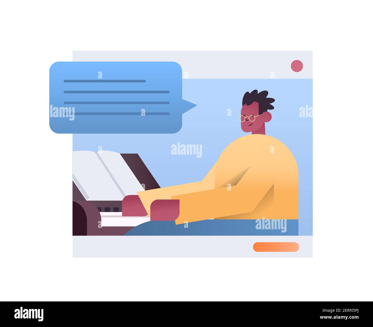 uomo afro-americano che suona piano in una finestra del browser web online teoria musicale concetto verticale orizzontale illustrazione vettoriale Illustrazione Vettoriale