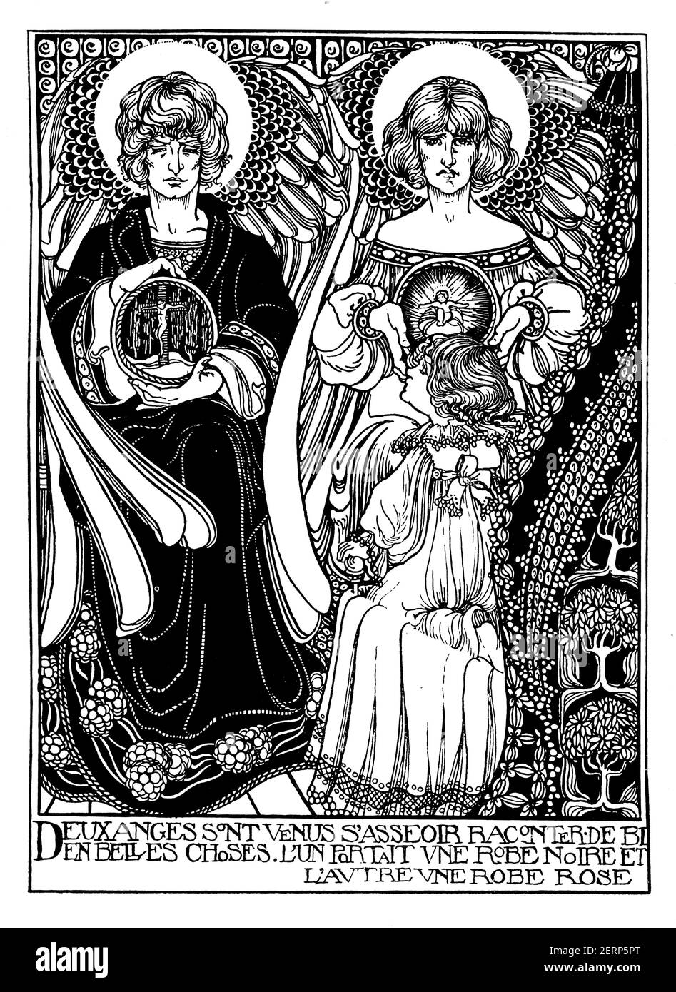 Due angeli, disegno Art nouveau dell'illustratore britannico e ricamatrice Christine Drummond Angus (più tardi Angus-Sickert), dal 1900 lo Studio an Illustra Foto Stock Due angeli, disegno Art nouveau dell'illustratore britannico e ricamatrice Christine Drummond Angus (più tardi Angus-Sickert), dal 1900 lo Studio an Illustra Foto Stock