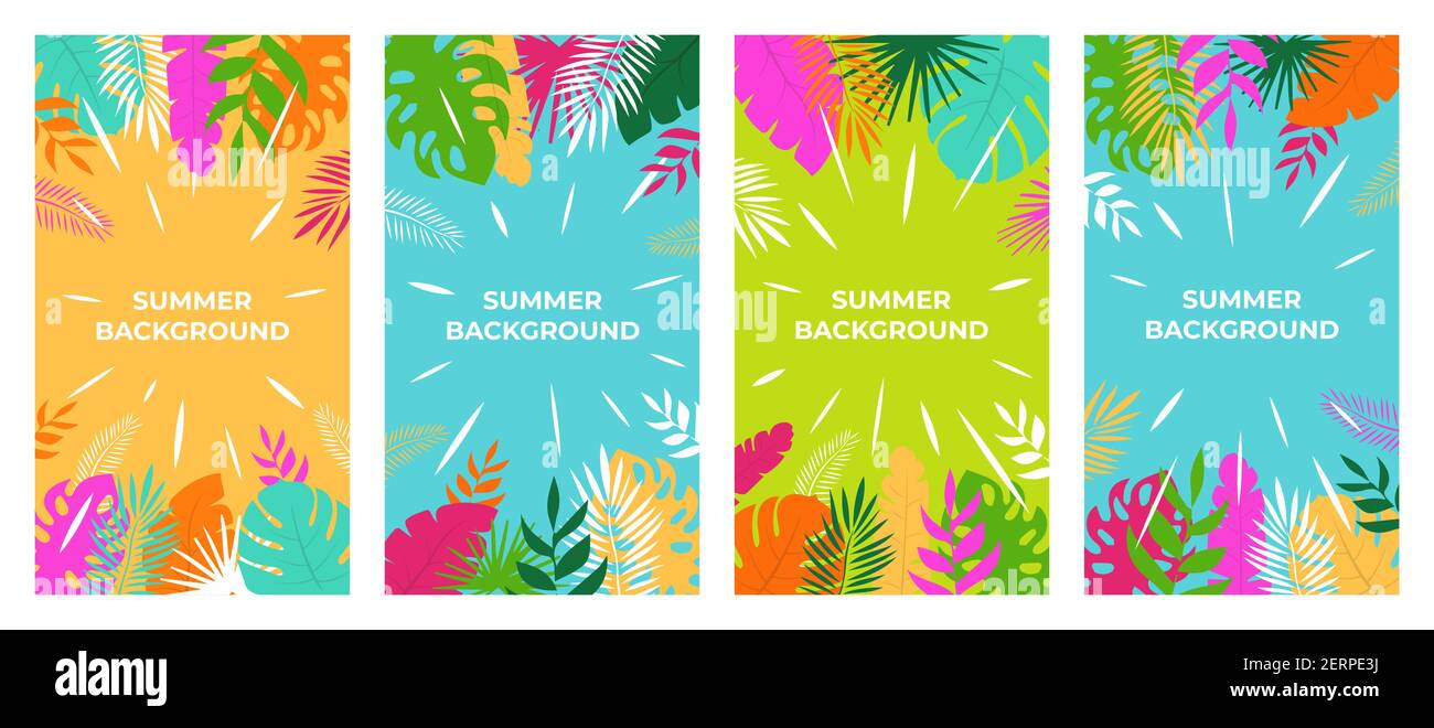 Sfondo estivo Vector Summer Plant design per storie di social media. Sfondo estivo in stile piatto Illustrazione Vettoriale