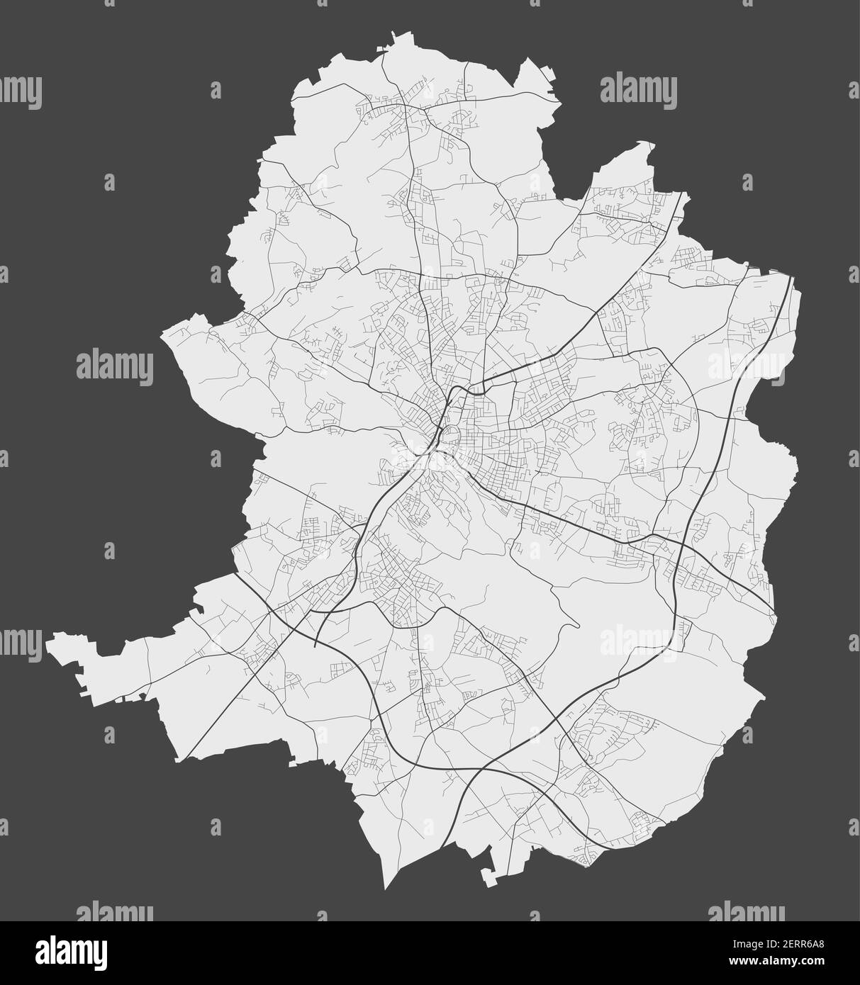 Mappa di Bielefeld. Mappa dettagliata dell'area amministrativa della città di Bielefeld. Panorama cittadino. Illustrazione vettoriale priva di royalty. Mappa con autostrade, st Illustrazione Vettoriale