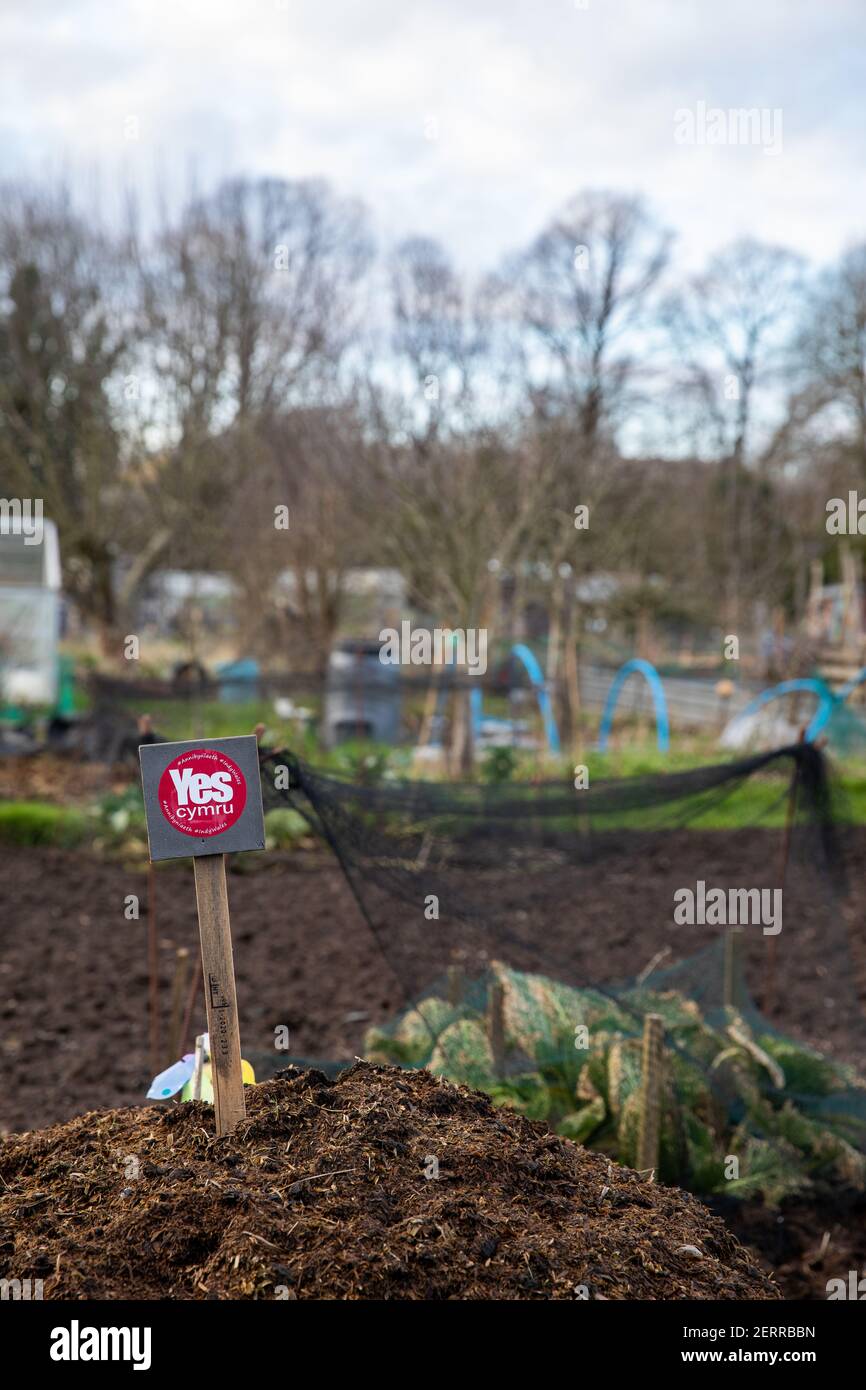 Cardiff, Galles. 22 Febbraio 2021. Nella foto è raffigurata la Pontcana Permanent Allotments. Regno Unito Meteo. Spazi verdi gallesi Foto Stock