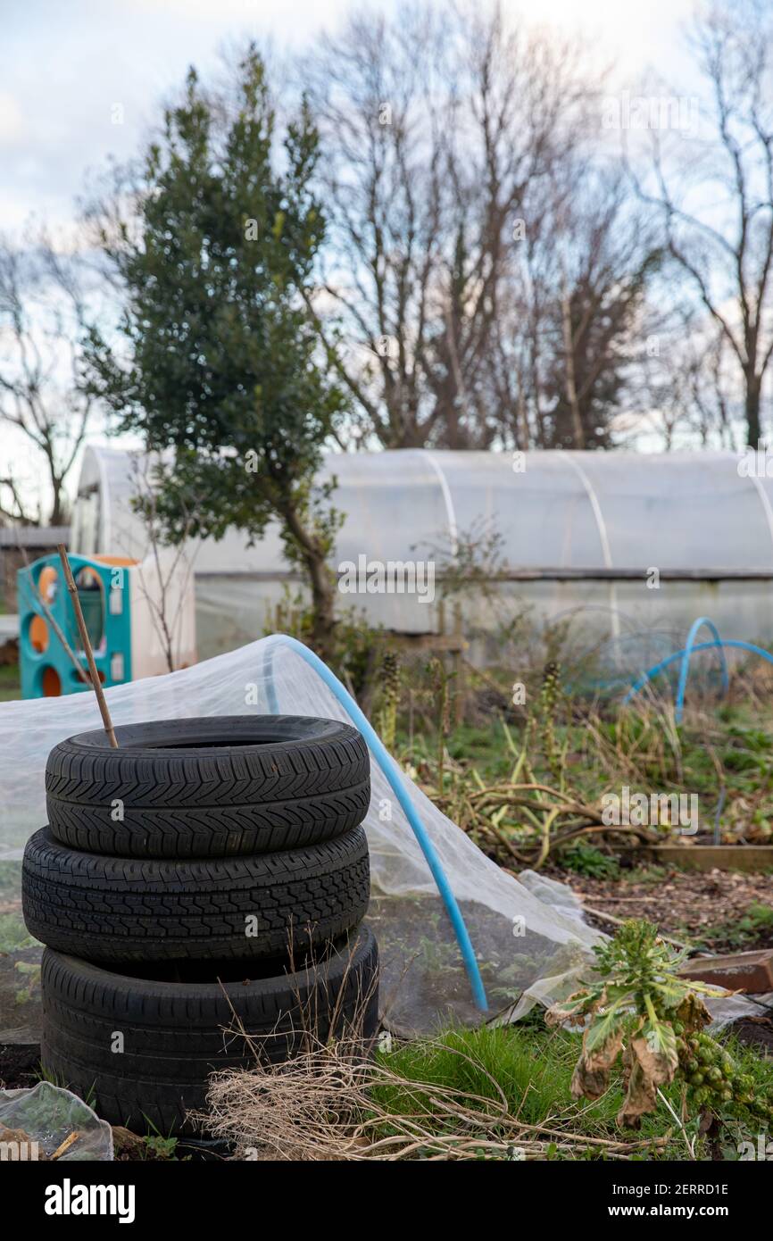 Cardiff, Galles. 22 Febbraio 2021. Nella foto è raffigurata la Pontcana Permanent Allotments. Regno Unito Meteo. Spazi verdi gallesi Foto Stock