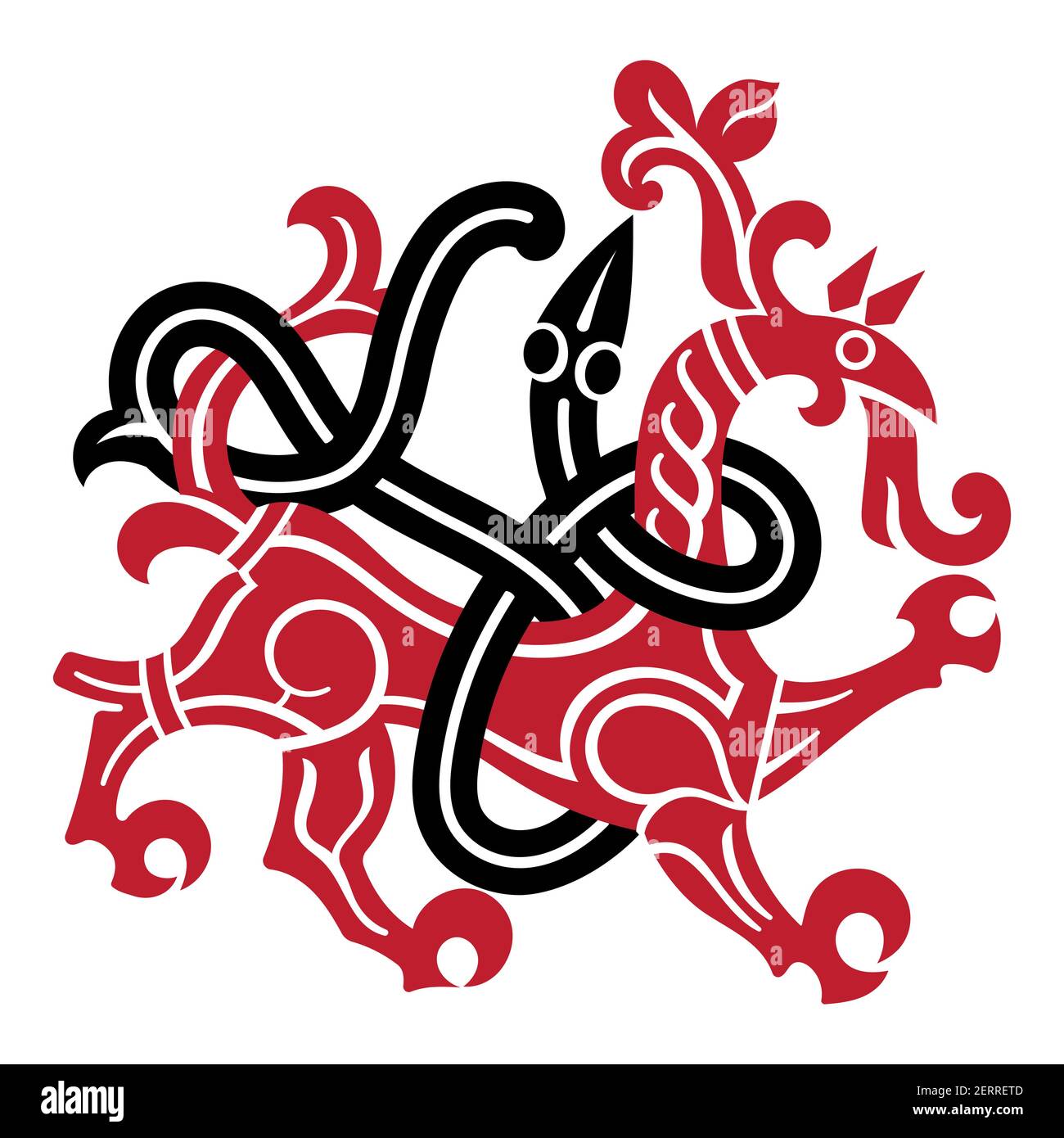 Design in Old Norse, stile celtico. Animale mitologico disegnato nello stile del Vecchio Norse Illustrazione Vettoriale