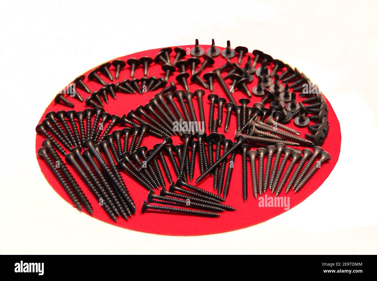 Una collezione varia e mista di viti di legno. Foto Stock