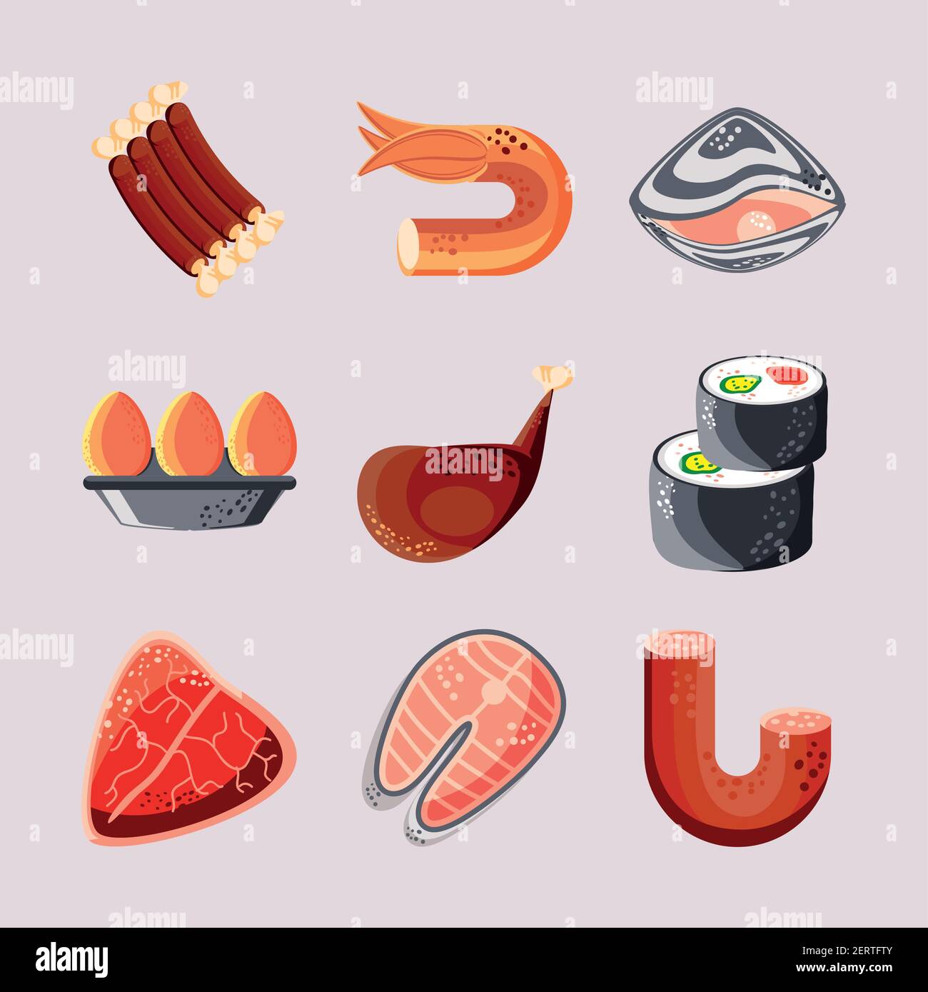 impostare cibo carni pesce sushi Illustrazione Vettoriale