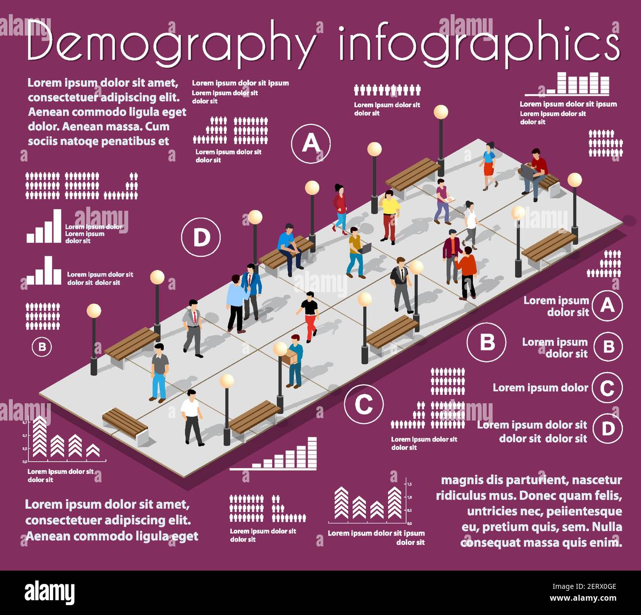 Infografiche del parco cittadino, grafico, demografia con le persone Illustrazione Vettoriale