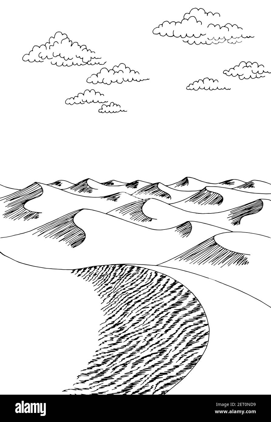Desert grafico verticale nero bianco disegno orizzontale vettore illustrazione Illustrazione Vettoriale