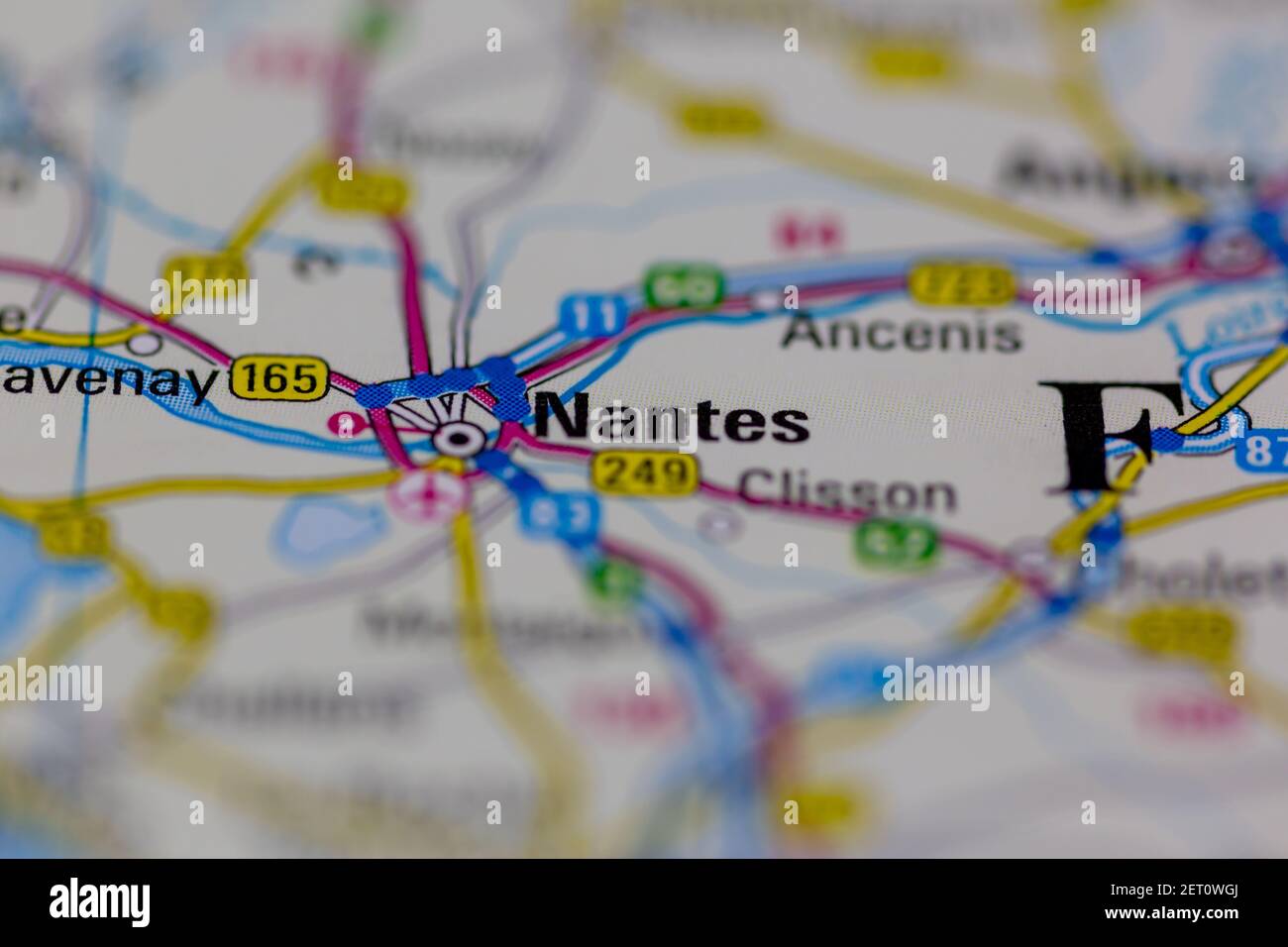 Nantes visualizzato su una mappa stradale o su una mappa geografica Foto Stock