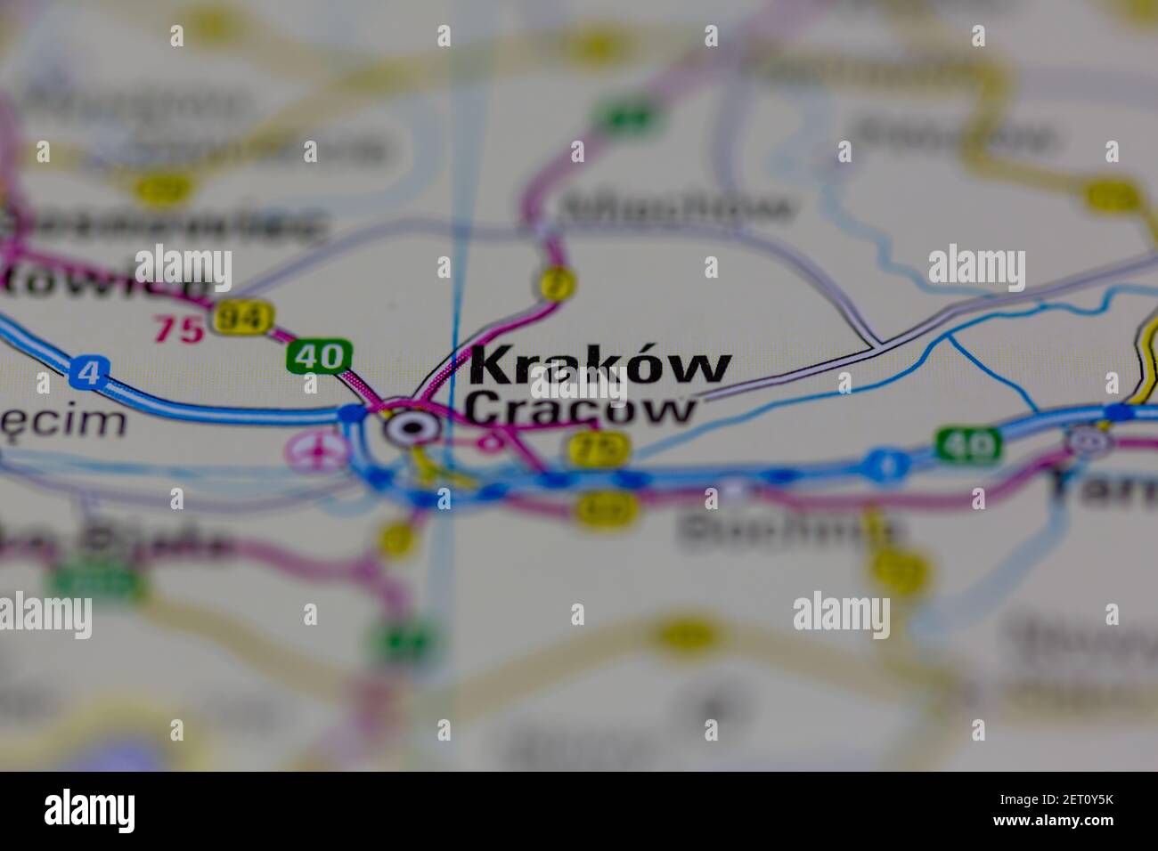 Cracovia o Cracovia su una mappa stradale o Geografia mappa Foto Stock