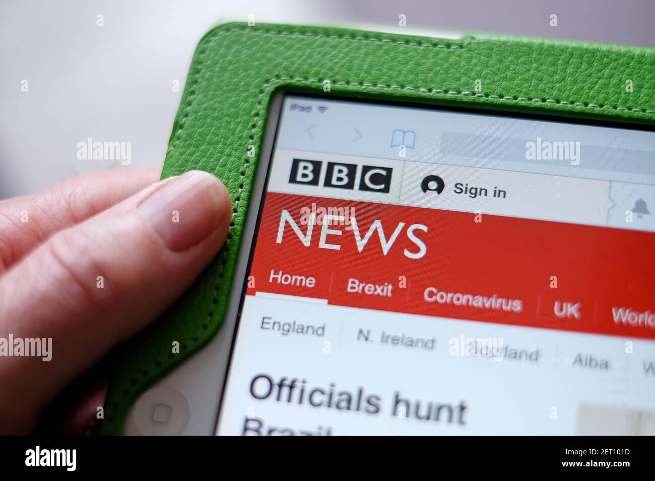 pagina iniziale delle notizie della bbc sullo schermo del tablet Foto Stock