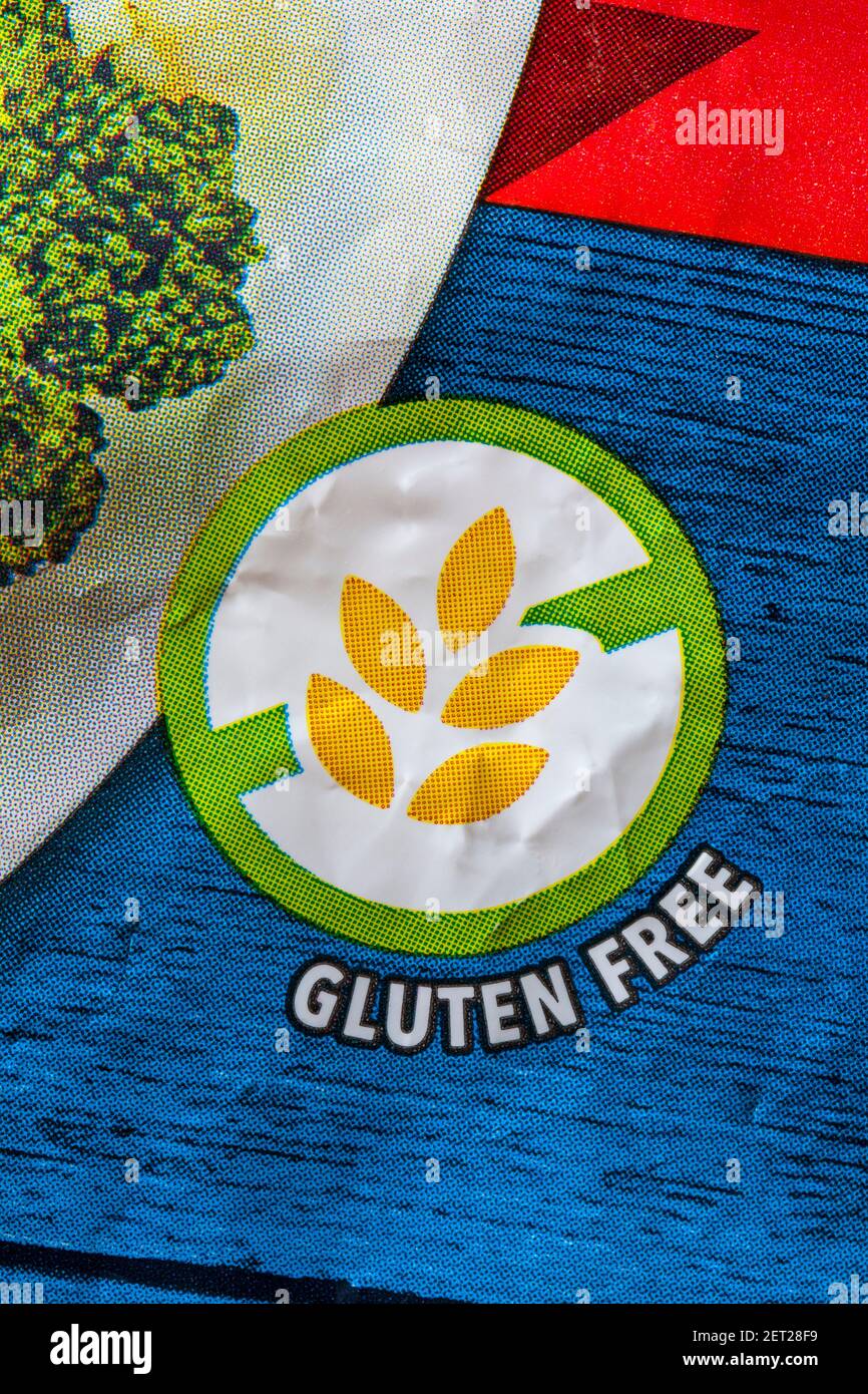 Logo senza glutine sulla confezione di zia Bessie's. croccanti e soffici Foto Stock