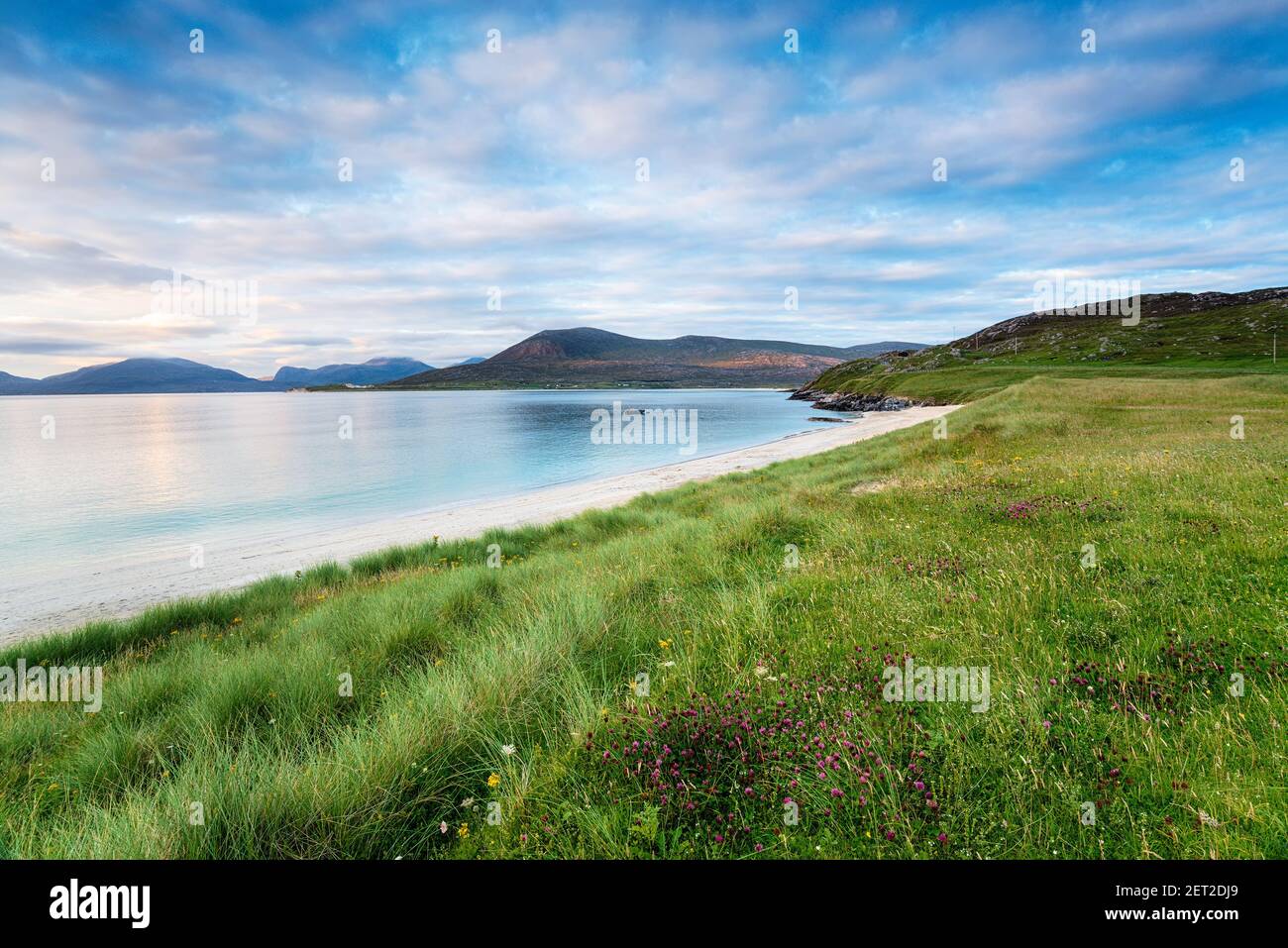 Prateria costiera a Horgabost sull'isola di Harris in Le isole occidentali della Scozia Foto Stock