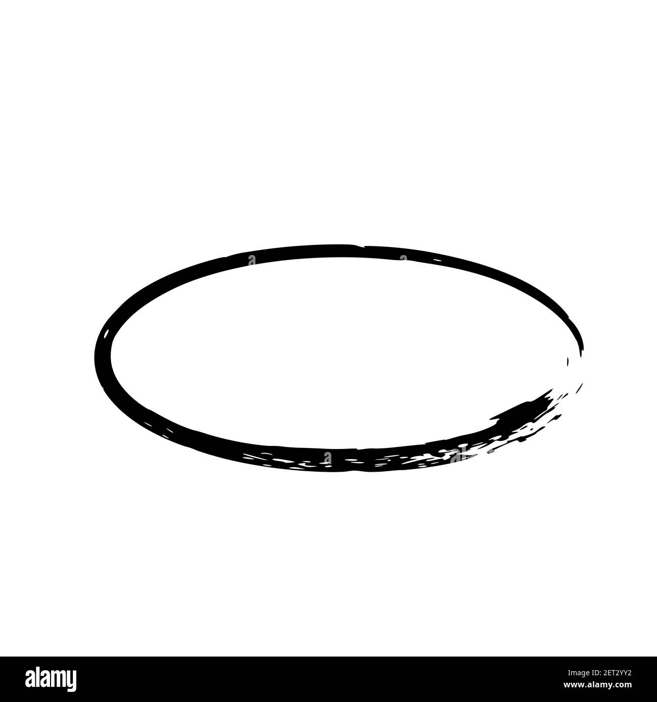 Cornice grunge ovale isolata su sfondo bianco. Bordo nero dell'inchiostro ellisse. Illustrazione vettoriale. Illustrazione Vettoriale