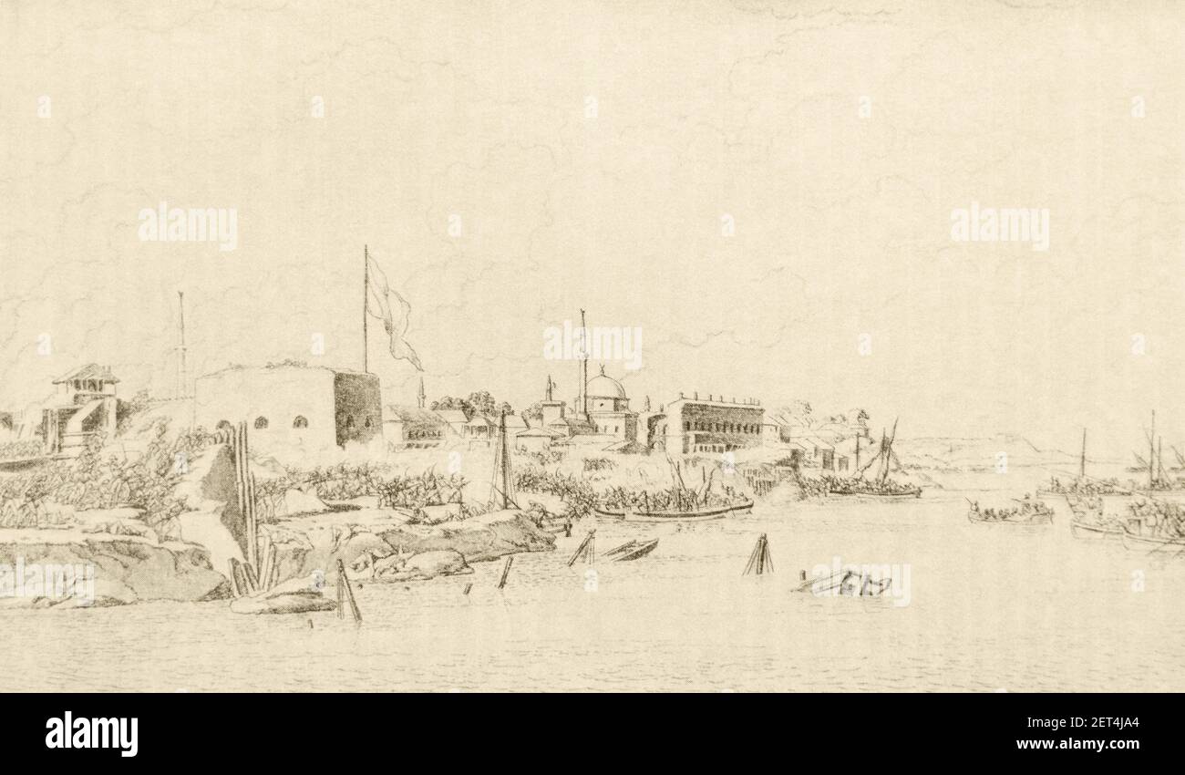 La tempesta di Izmail. L'incisione del 18 ° secolo. Foto Stock