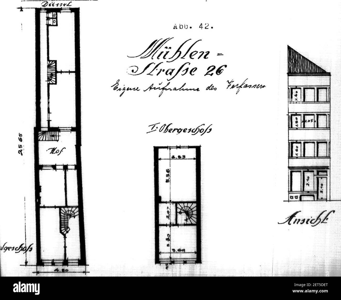 Paul Sültenfuß, Das Düsseldorfer Wohnhaus bis zur Mitte des 19. Jahrhunderts, (Diss. SACHEN), 1922, ABB. 42 Mühlenstraße 26, Erdgeschoss, 1. Obergeschoss, Ansicht. Foto Stock