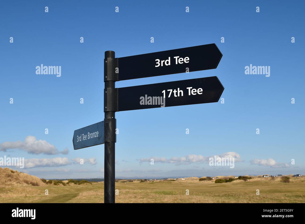 Cartello su St Andrews Links Golf Course indicando 3rd and 17° t con frecce Foto Stock