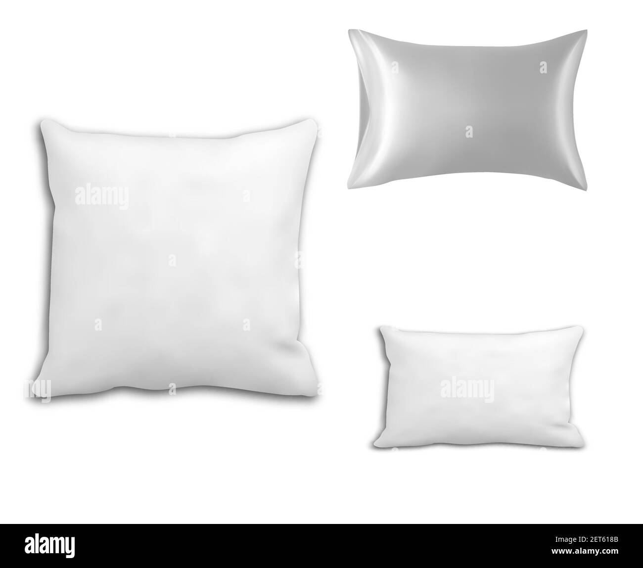 Cuscino. Mockup del cuscino vettoriale. Cuscino dell'hotel, squadrato. Cuscino letto rettangolare isolato su sfondo bianco, confortevole design morbido, luce giù Illustrazione Vettoriale