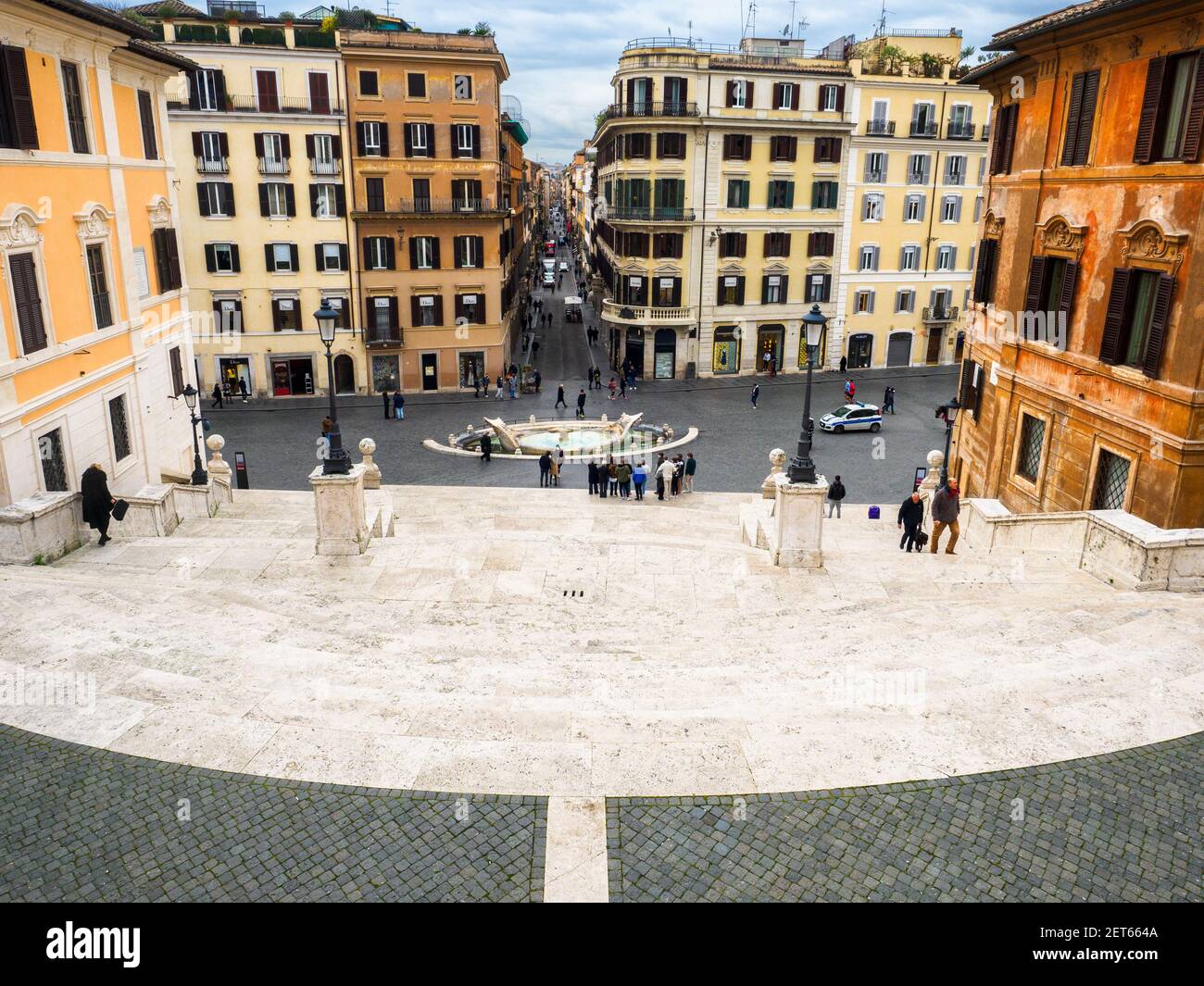 Vista su Piazza di Spagna e Piazza di spagna da Trinita' dei Monti - Roma, Italhy Foto Stock