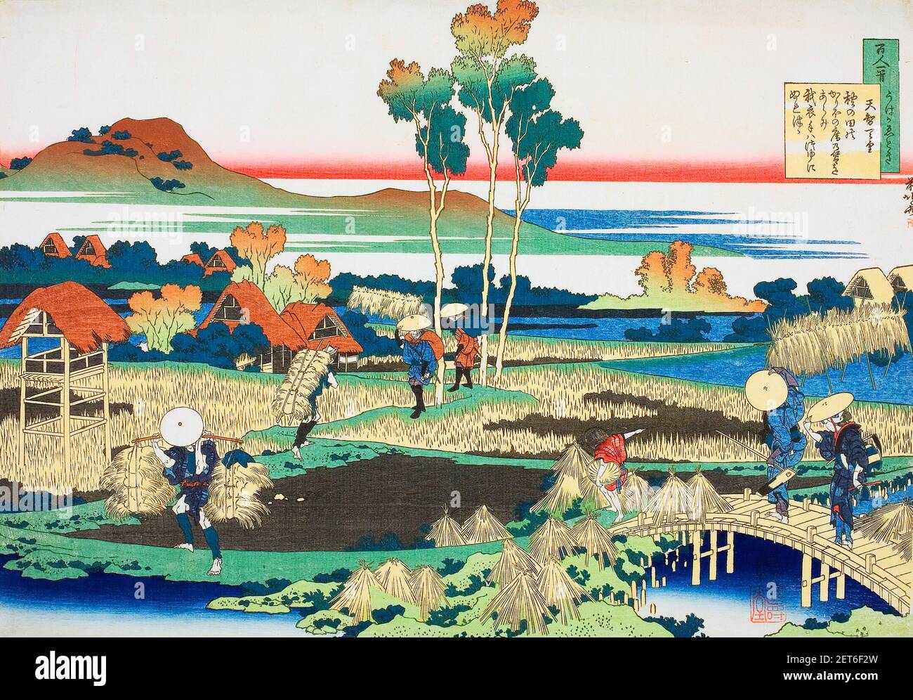Hokusai. Stampa dal titolo Tenji Tenno (l'Imperatore Tenji), primo poeta della serie cento poesie di cento poeti spiegate dalla Nurse dall'artista e stampatore giapponese Katsushika Hokusai (葛飾 北斎, c.. 1760-1849), stampa a blocchi di legno a colori, c.. 1835/6 Foto Stock