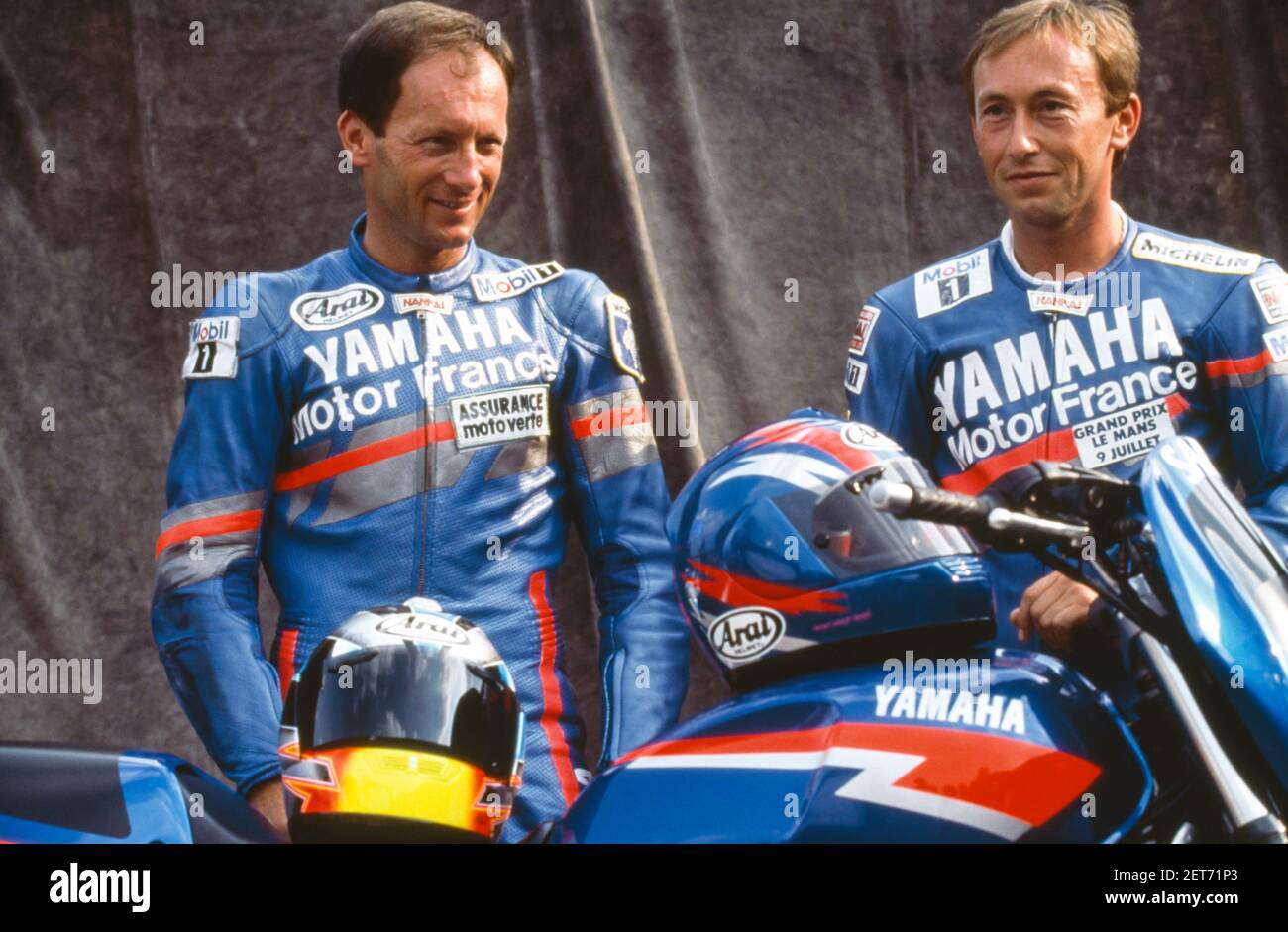 GP di motocicletta, Ritratto di Dominique e Christian Sarron, motociclista francese, 1995 Foto Stock