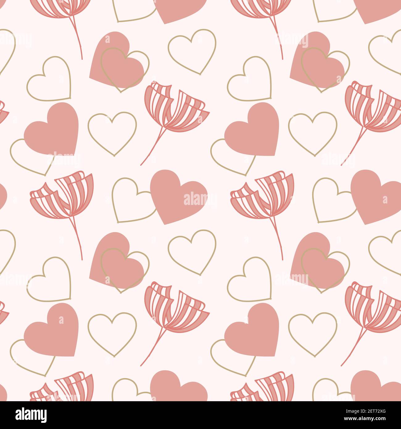 Cuori e quattro petali fiore senza cuciture motivo Illustrazione Vettoriale