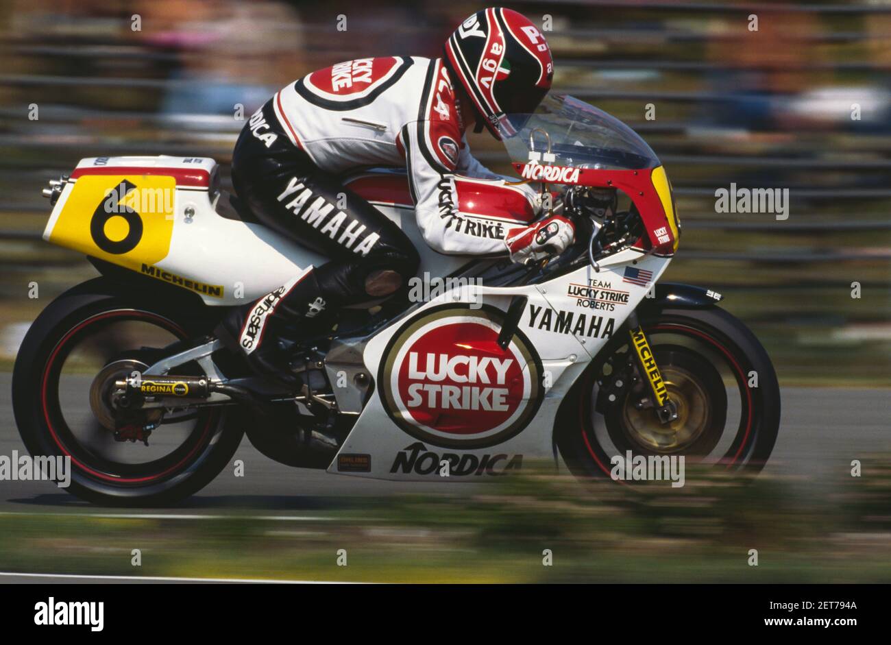 Randy Mamola (USA), Yamaha 500, GP d'Olanda 1986, Assen Foto Stock