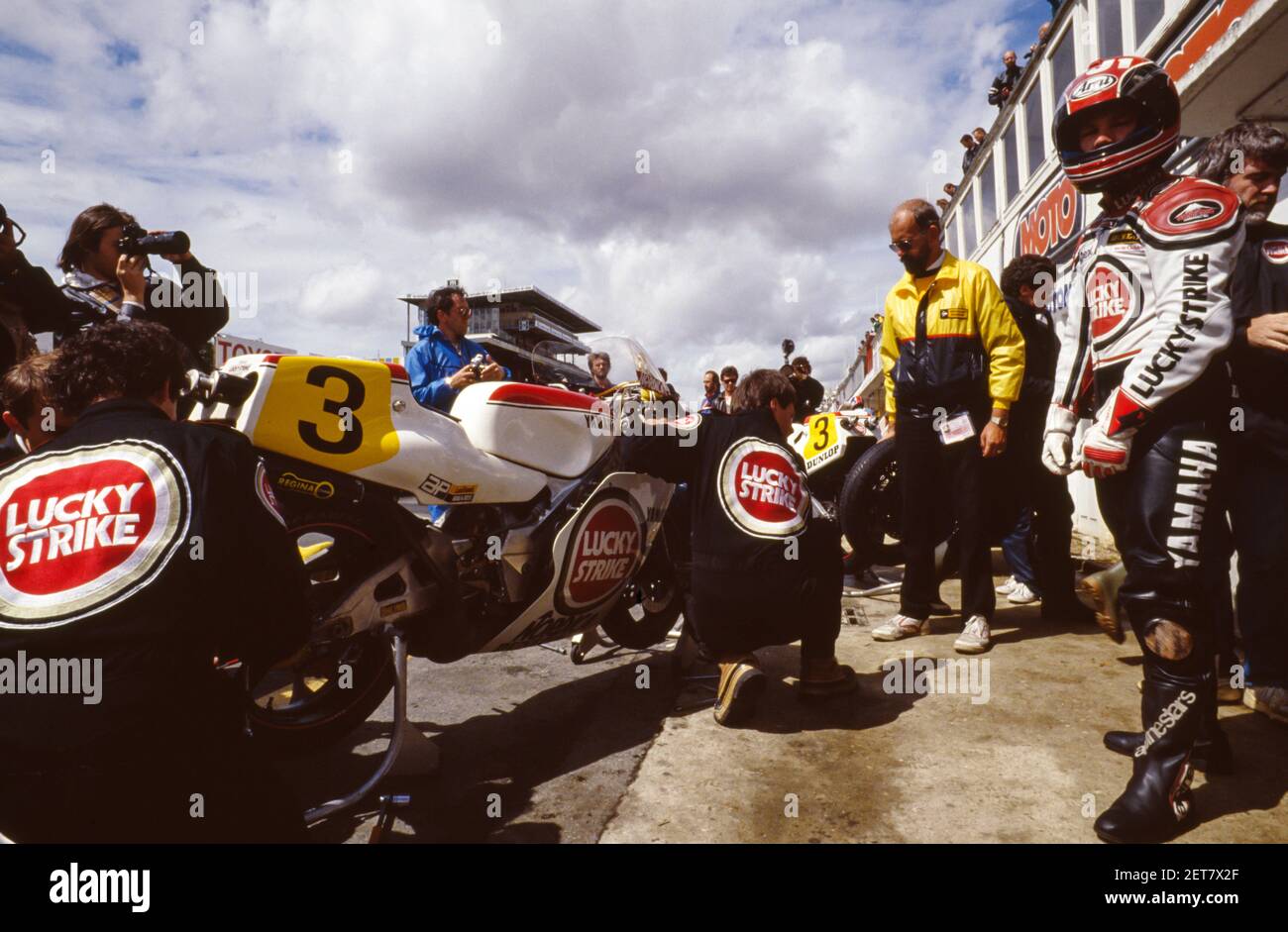 Randy Mamola (USA), Team Suzuki, GP di Francia 1987, le Mans Foto Stock