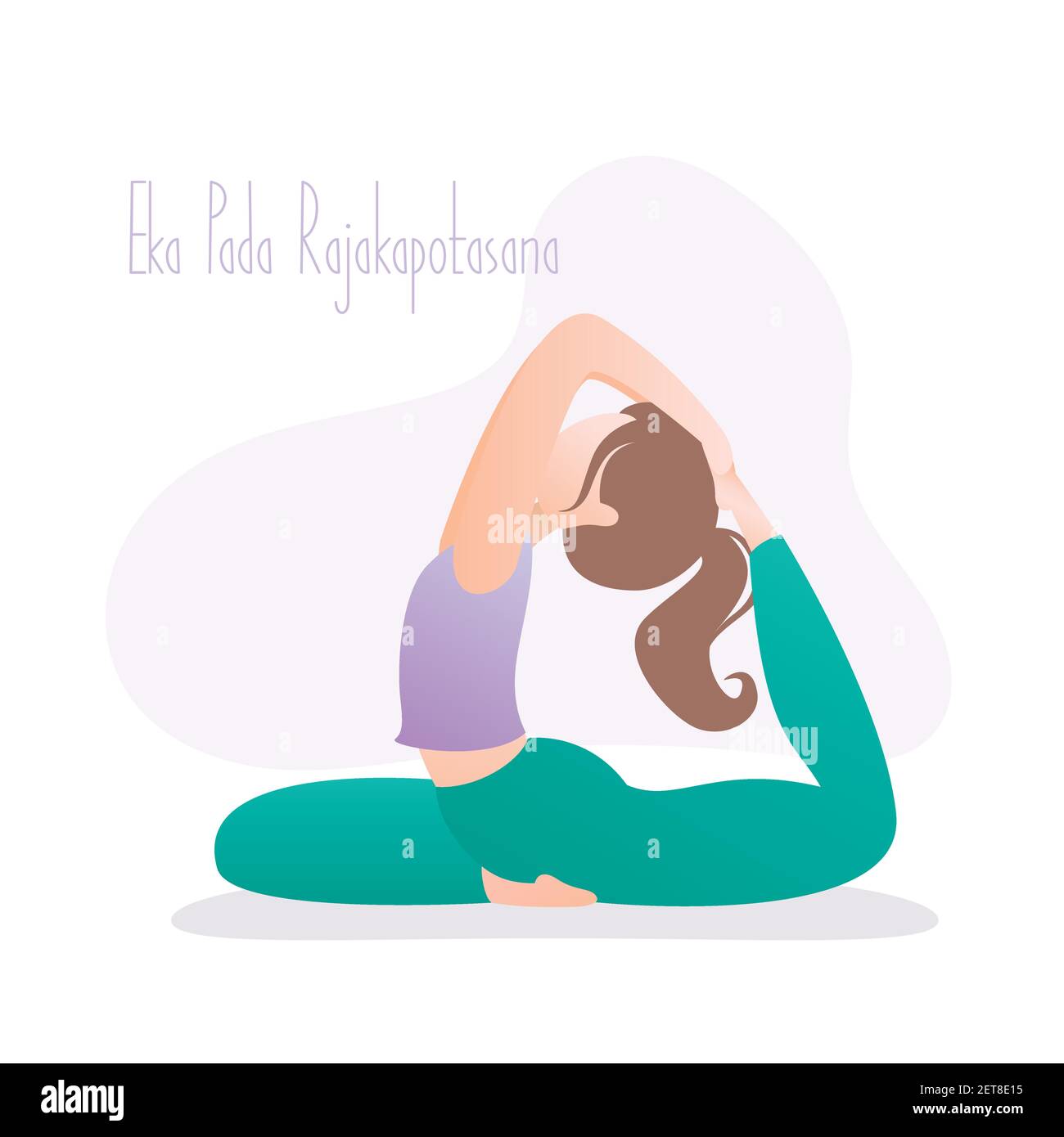 Ragazza seduta in posa yoga, Raja Kapotasana o King Pigeon posa è un asana in hatha yoga, illustrazione vettoriale in stile trendy Illustrazione Vettoriale