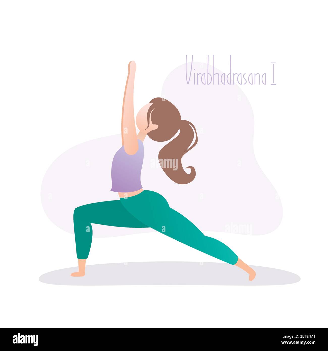 Ragazza che fa yoga posa, Guerriero posa o Virabhadrasana asana in hatha yoga, illustrazione vettoriale in stile trendy Illustrazione Vettoriale