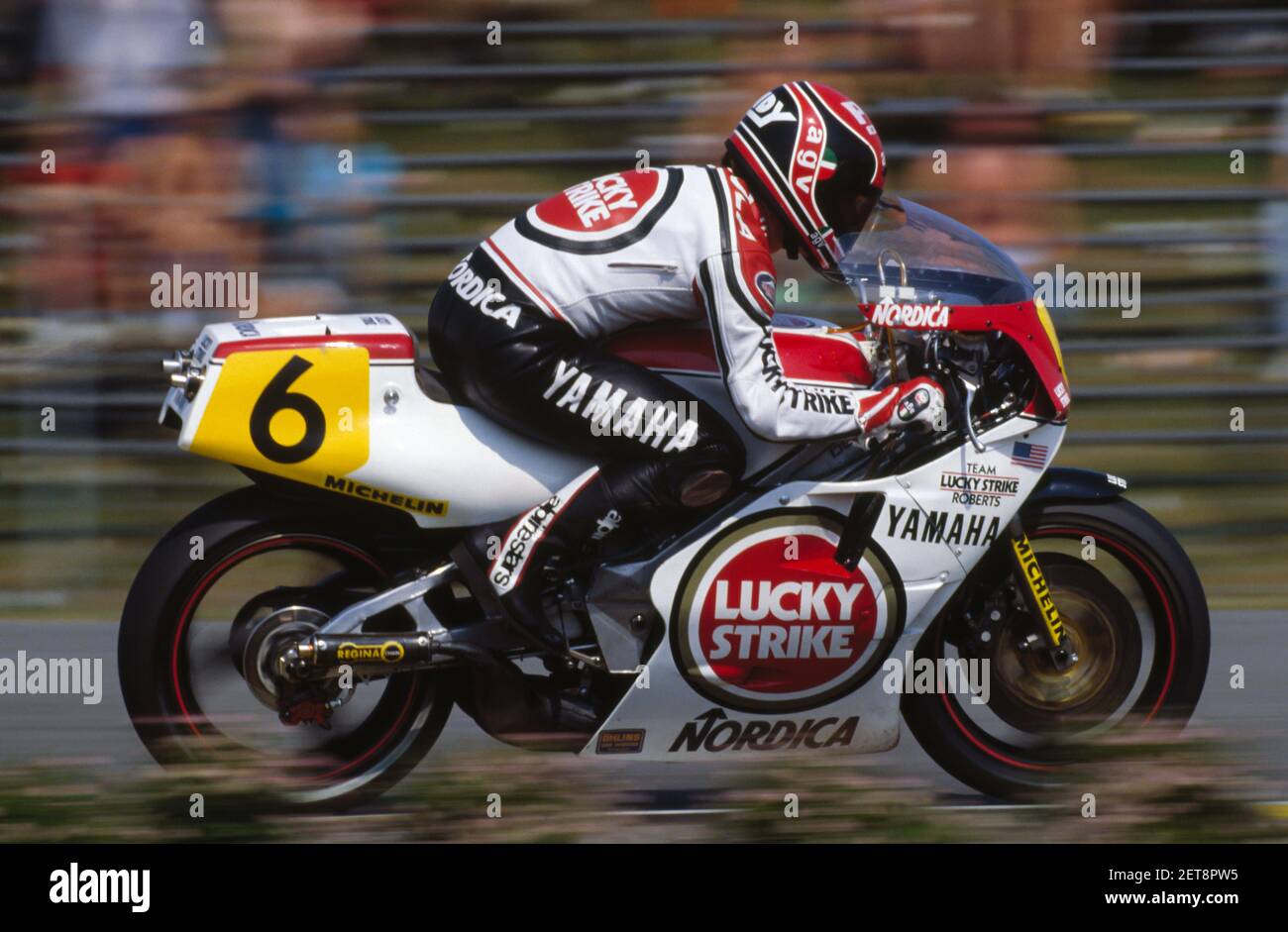 Randy Mamola (USA), Yamaha 500, GP del Belgio 1986, Spa Francorchamps Foto Stock