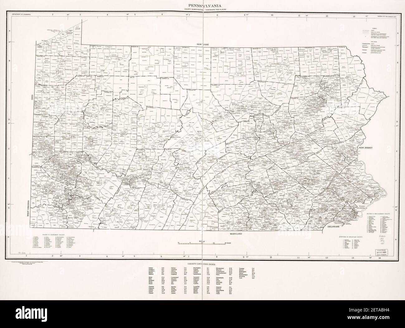 Pennsylvania; suddivisioni di contea, città e luoghi. 1970. Foto Stock