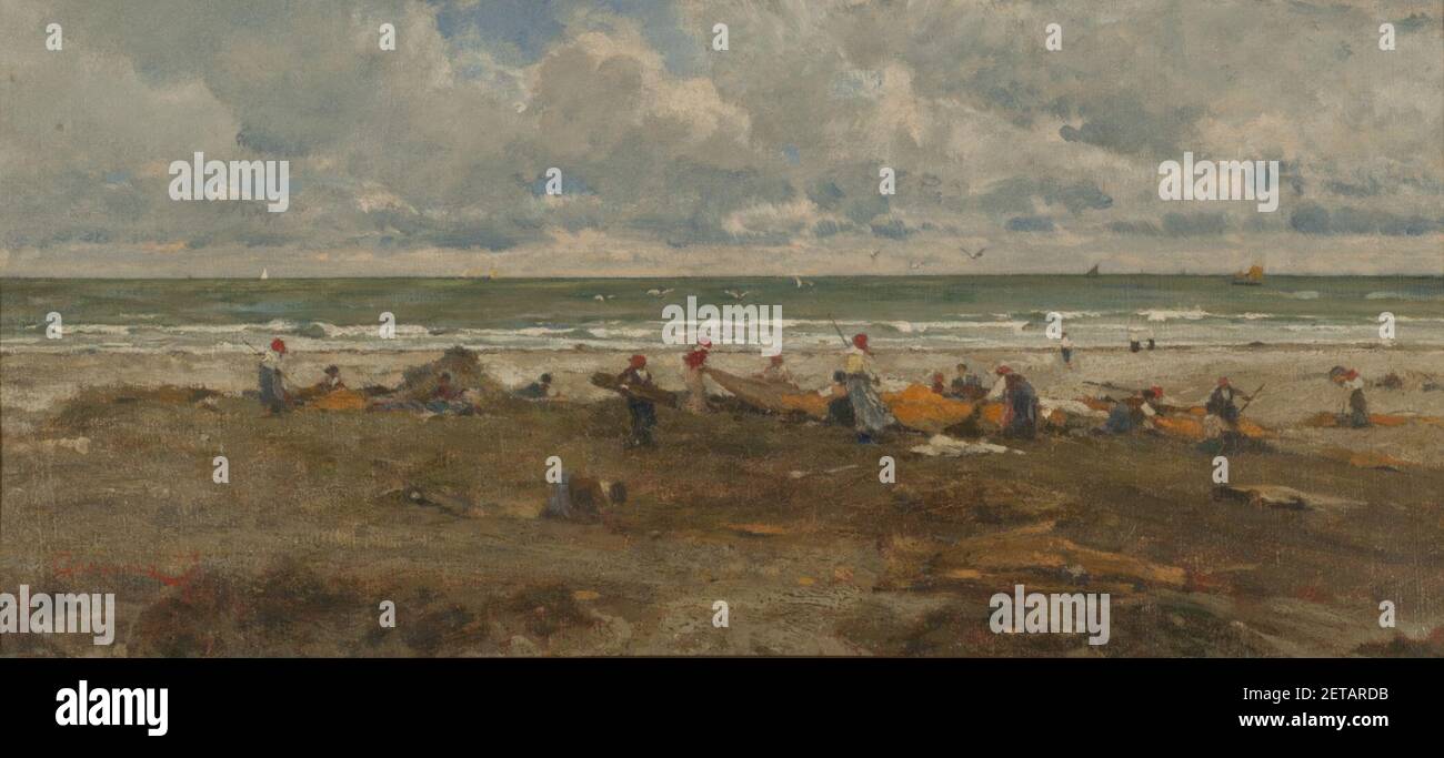 Pescadores en la playa - Filippo Carcano. Foto Stock