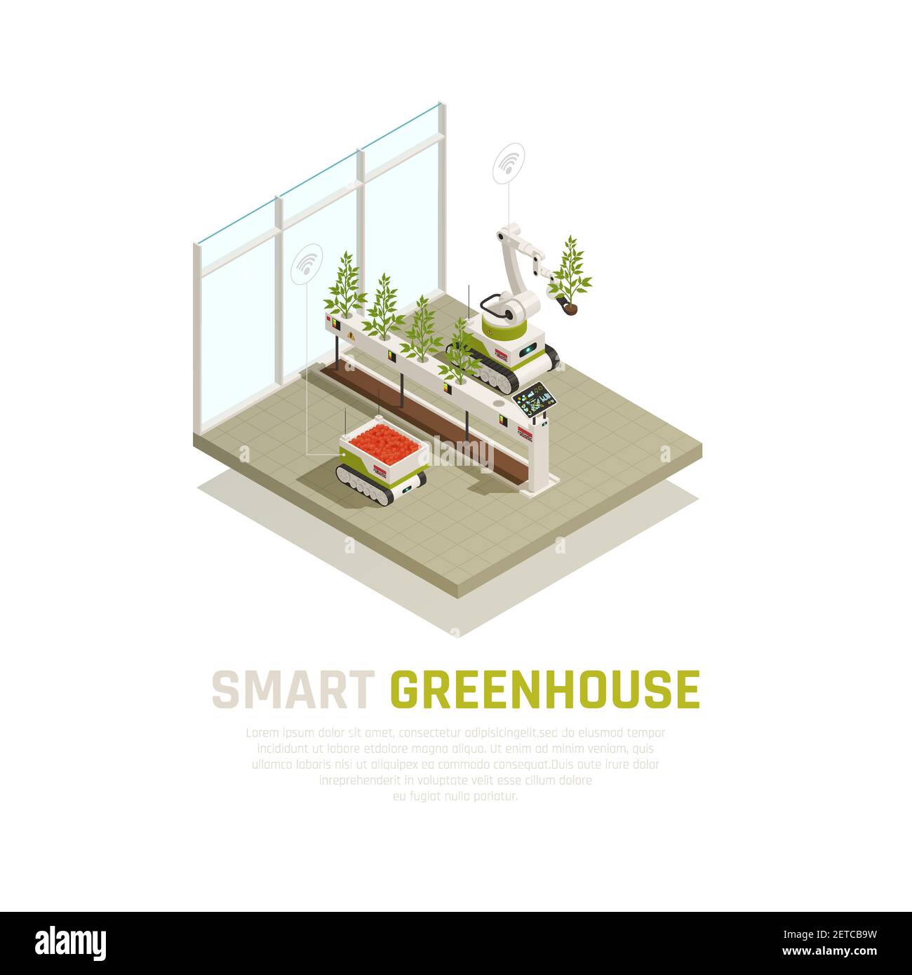 Concetto intelligente di serra con agricoltura e crescente automazione vettore isometrico illustrazione Illustrazione Vettoriale