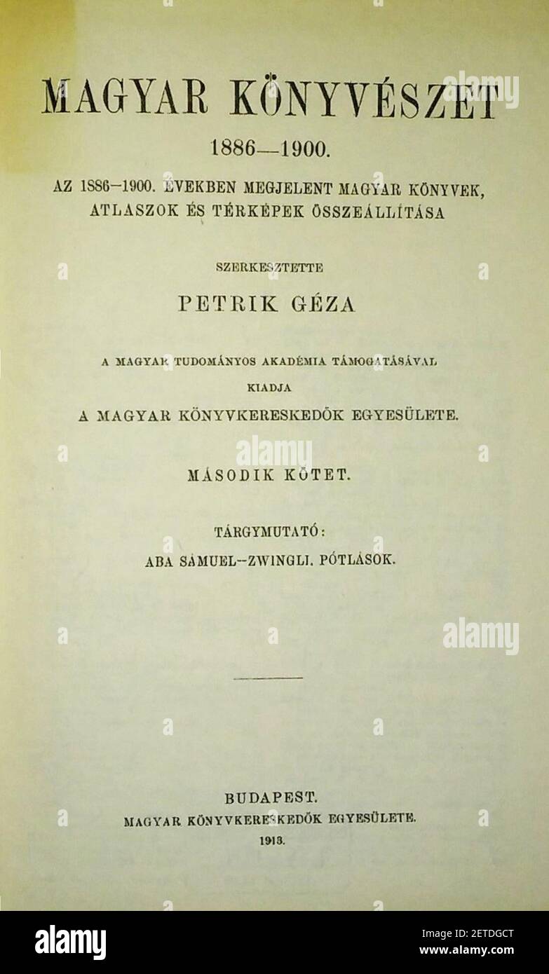 Petrik Géza Magyar könyvészet 1886-1900. Foto Stock
