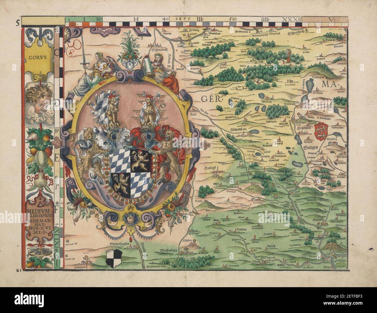 Philipp Apian - Bairische Landtafeln von 1568 - Tafel 05. Foto Stock