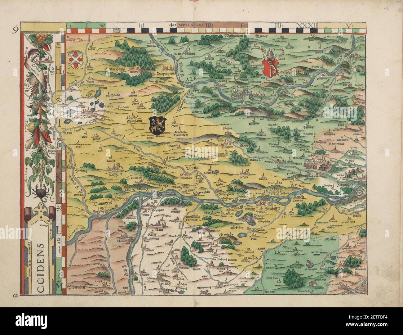 Philipp Apian - Bairische Landtafeln von 1568 - Tafel 09. Foto Stock